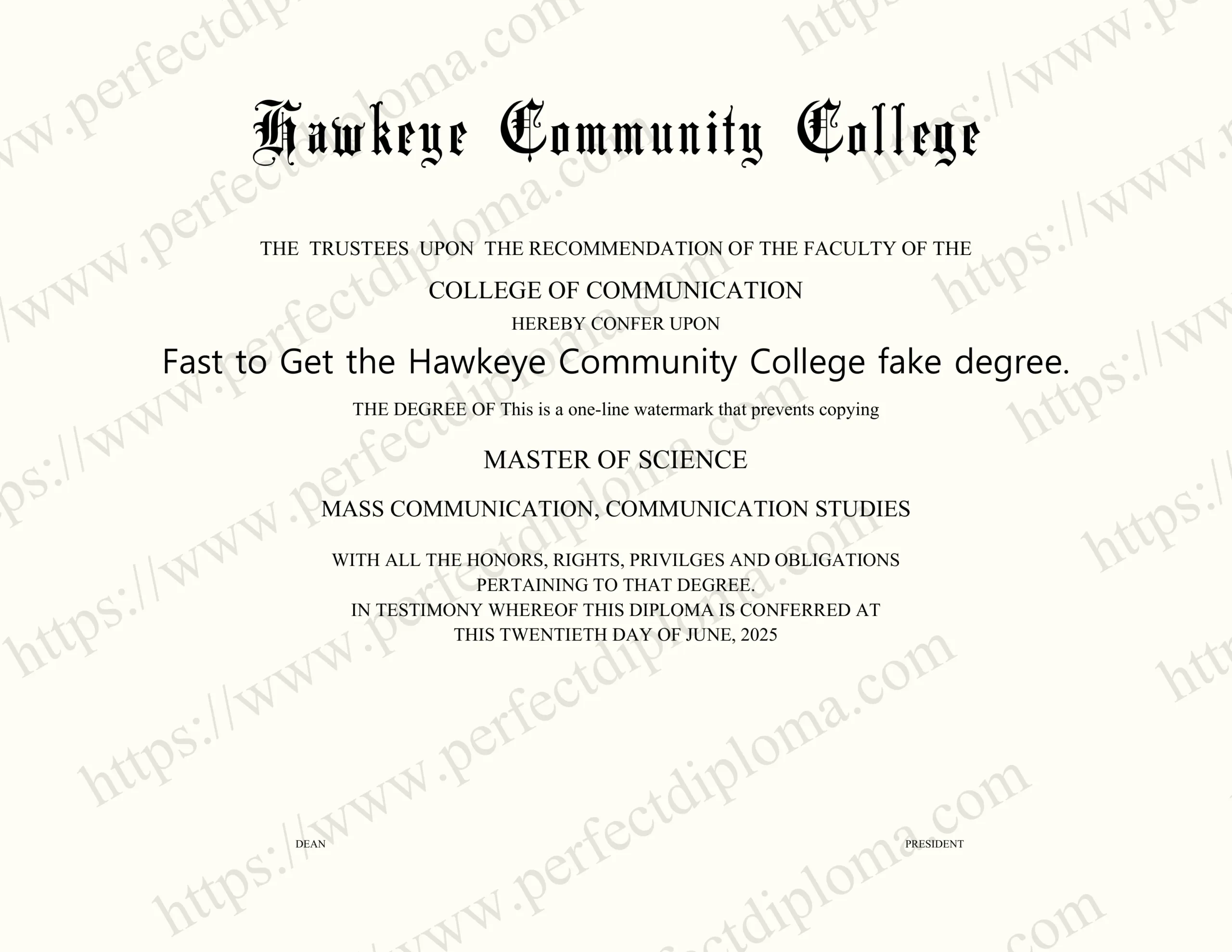 Fast to Get the Hawkeye Community College fake degree.