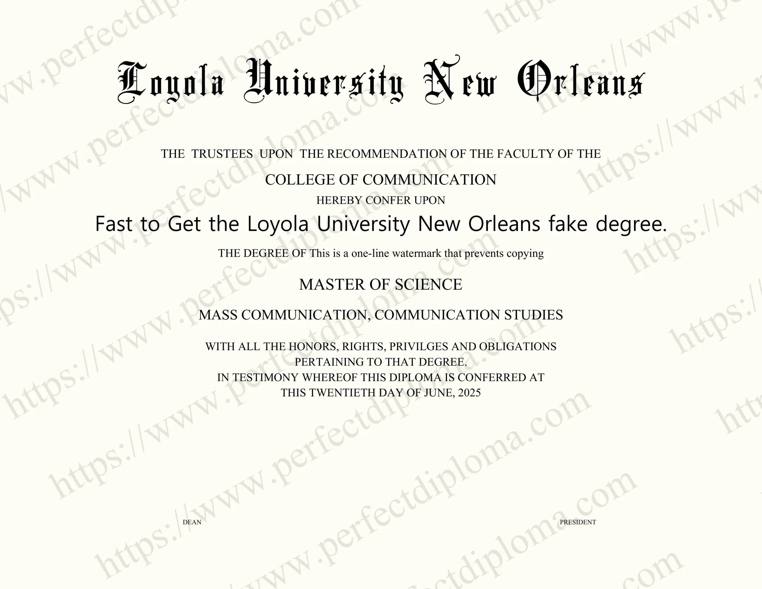 Fast to Get the Loyola University New Orleans fake degree.