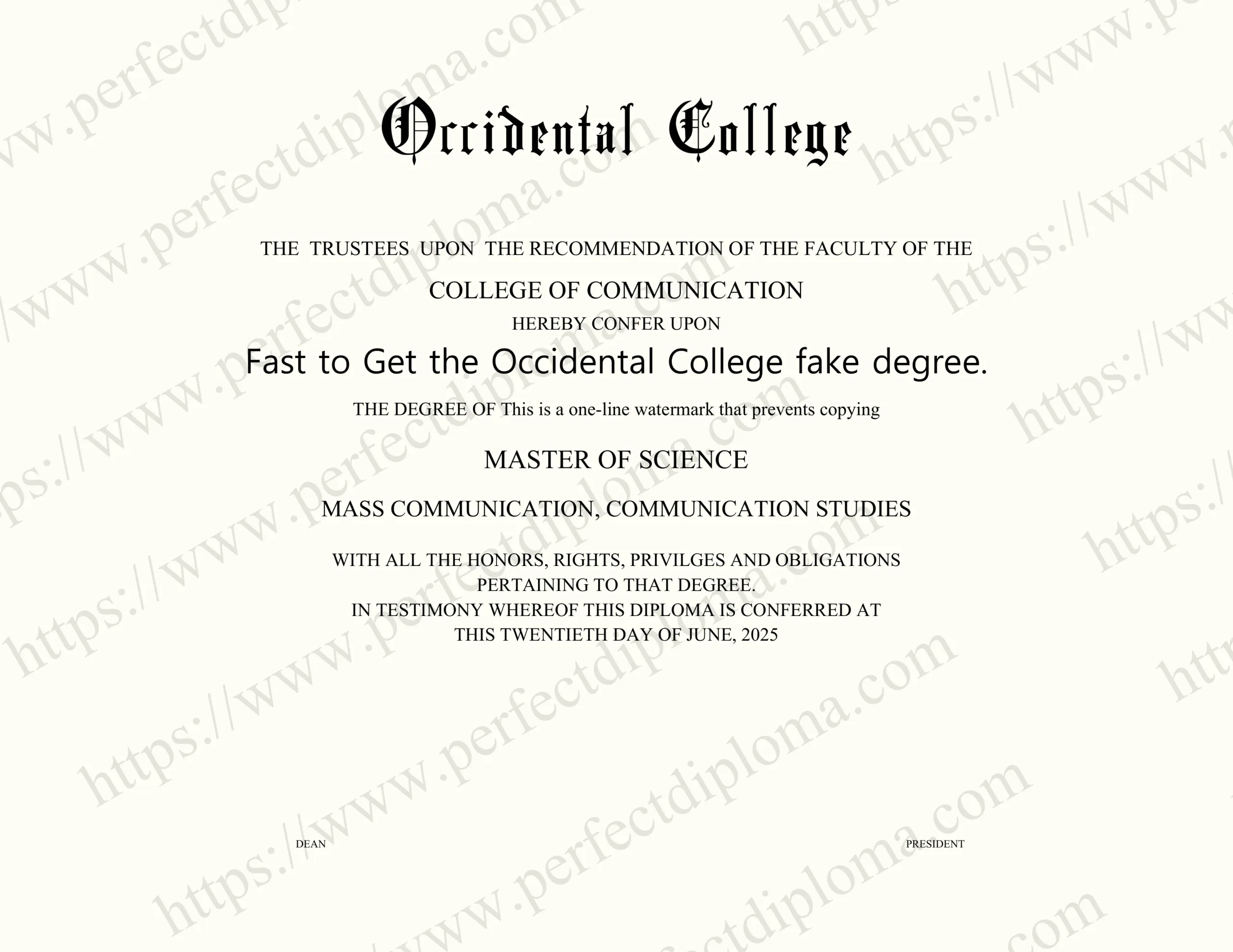 Fast to Get the Occidental College fake degree.