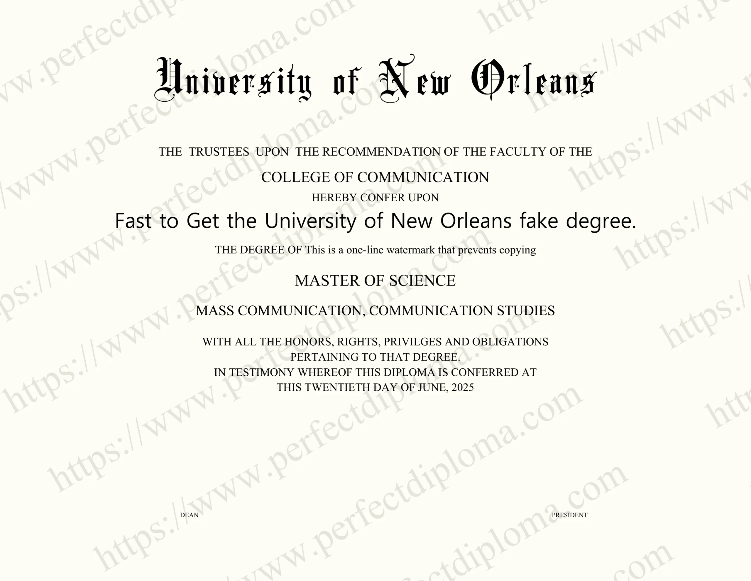 Fast to Get the University of New Orleans fake degree.