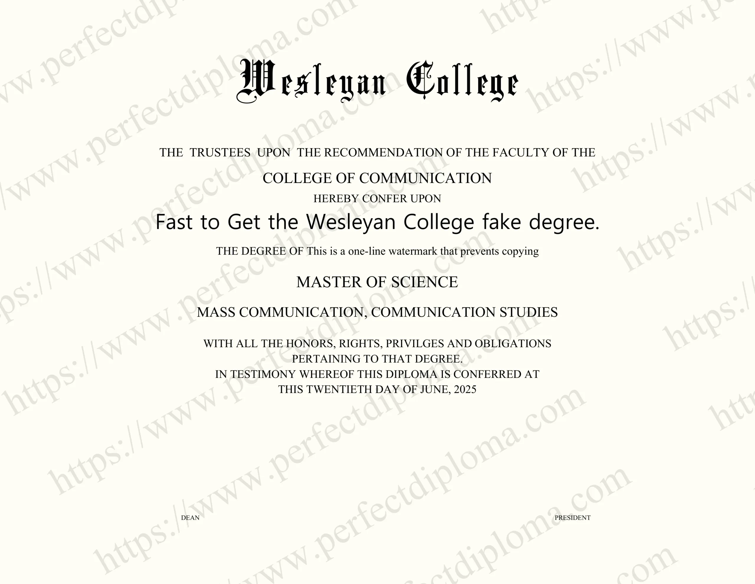 Fast to Get the Wesleyan College fake degree.