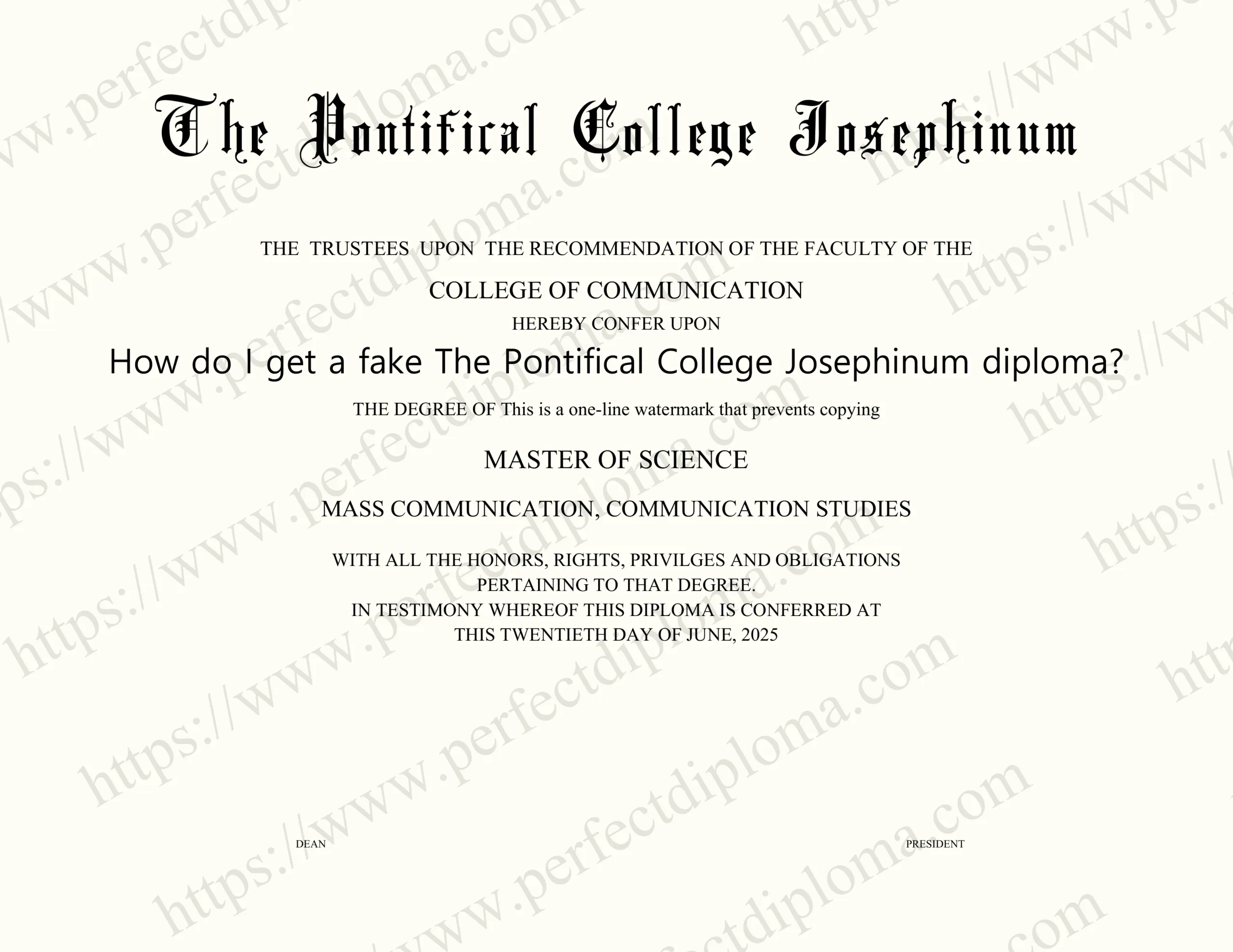 How do I get a fake The Pontifical College Josephinum diploma?