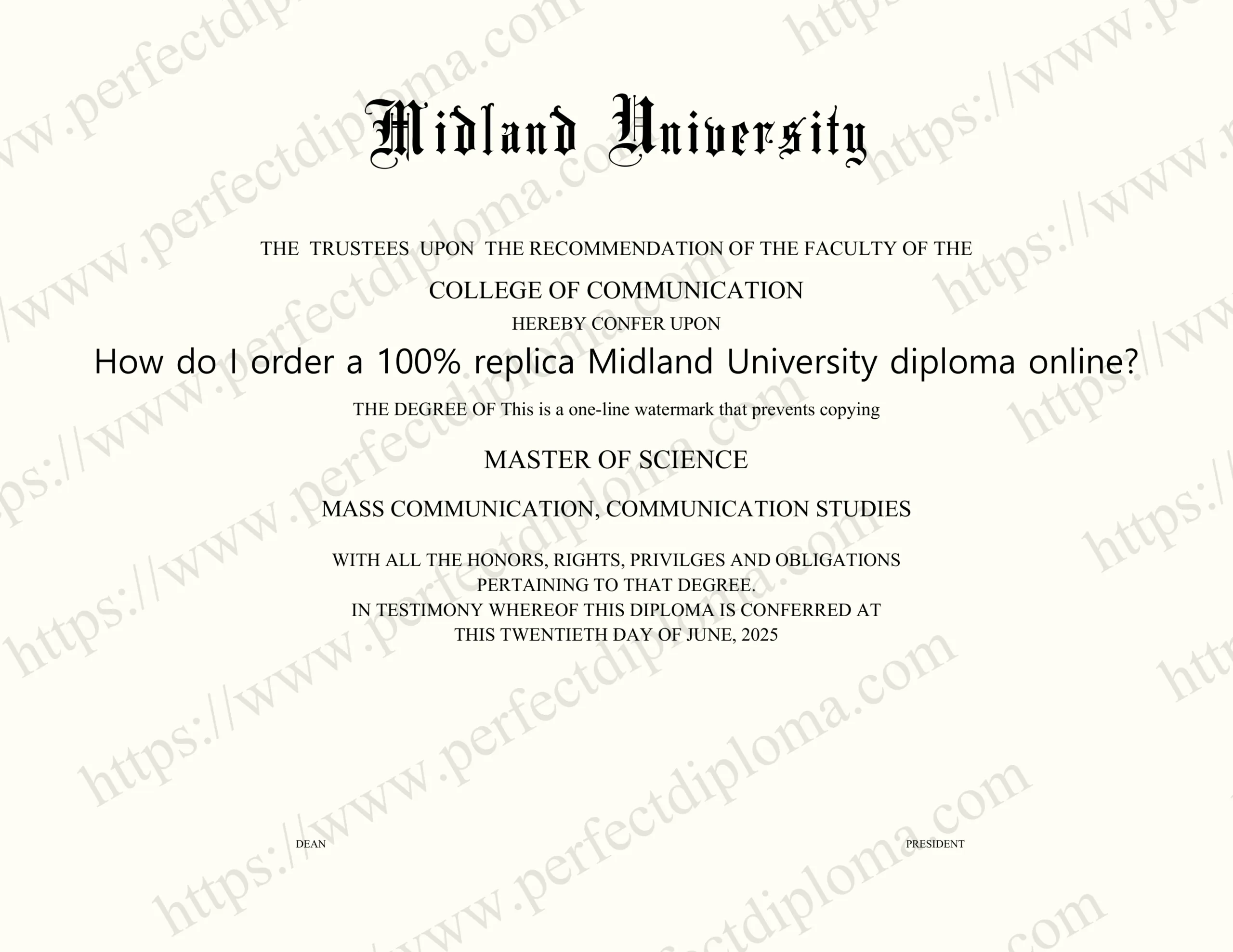 How do I order a 100% replica Midland University diploma online?