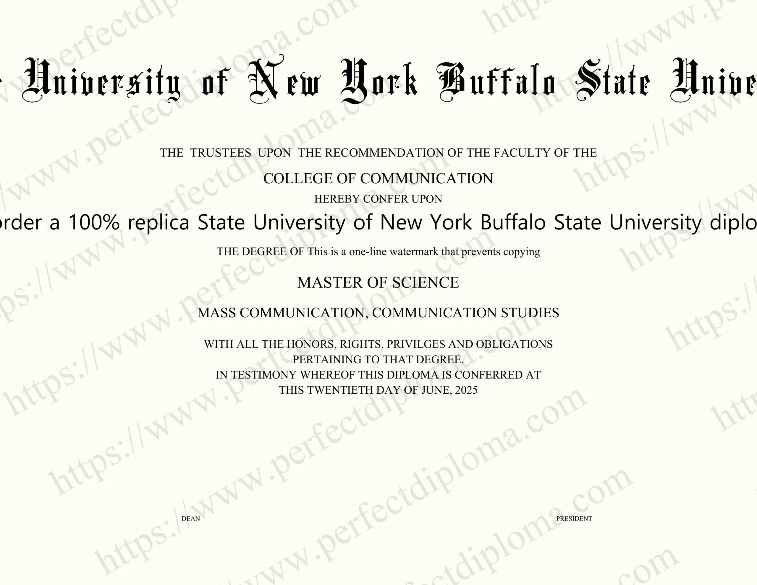 How do I order a 100% replica State University of New York Buffalo State University diploma online?