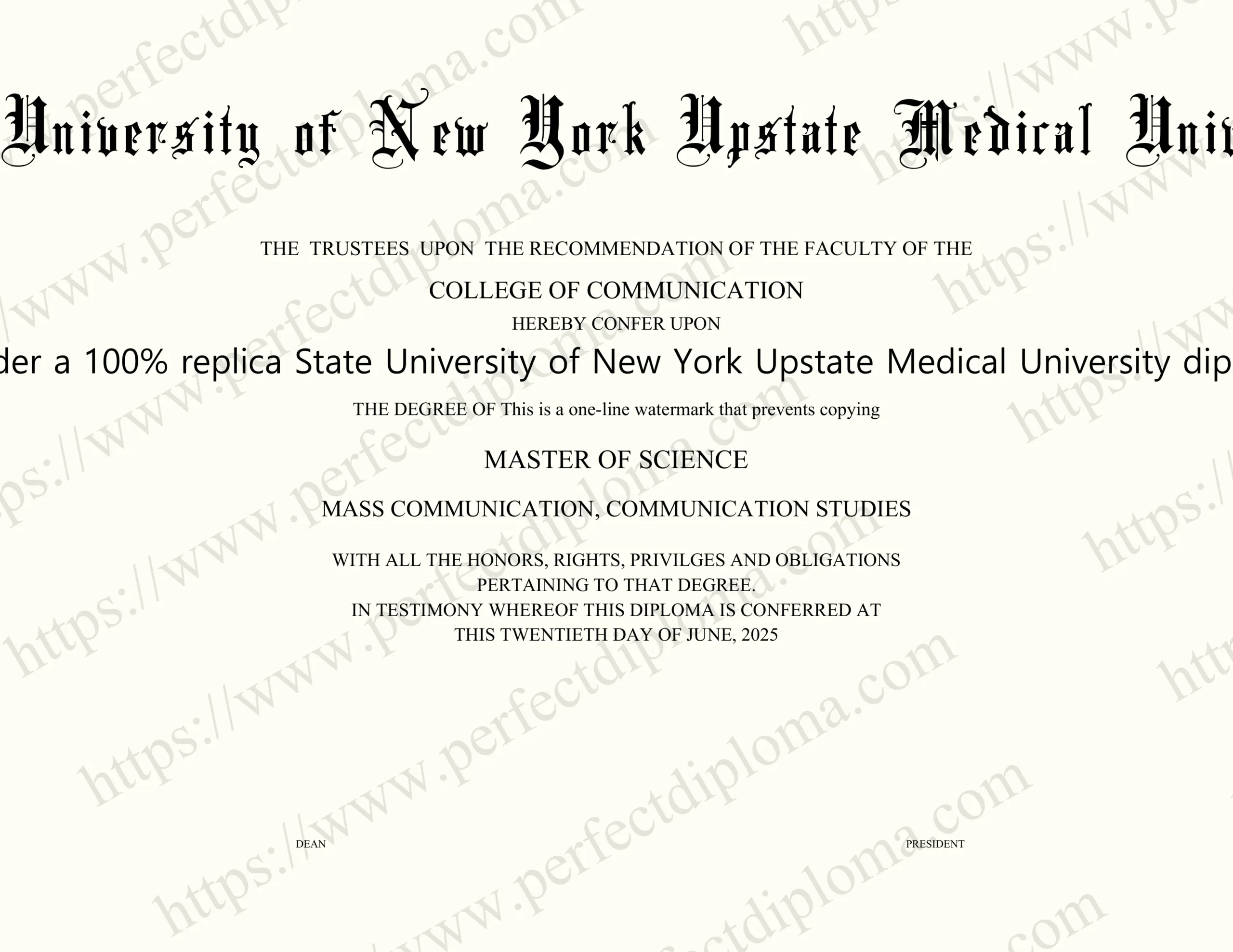 How do I order a 100% replica State University of New York Upstate Medical University diploma online?