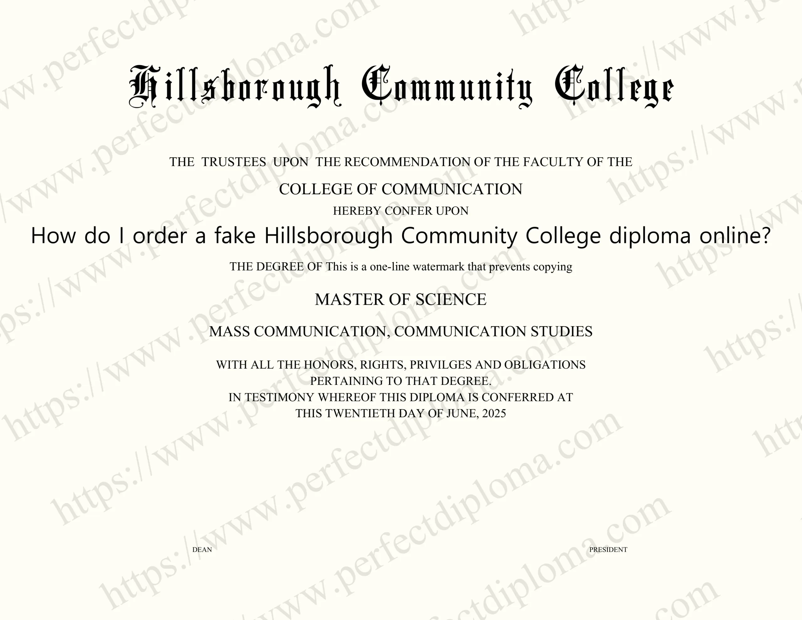 How do I order a fake Hillsborough Community College diploma online?