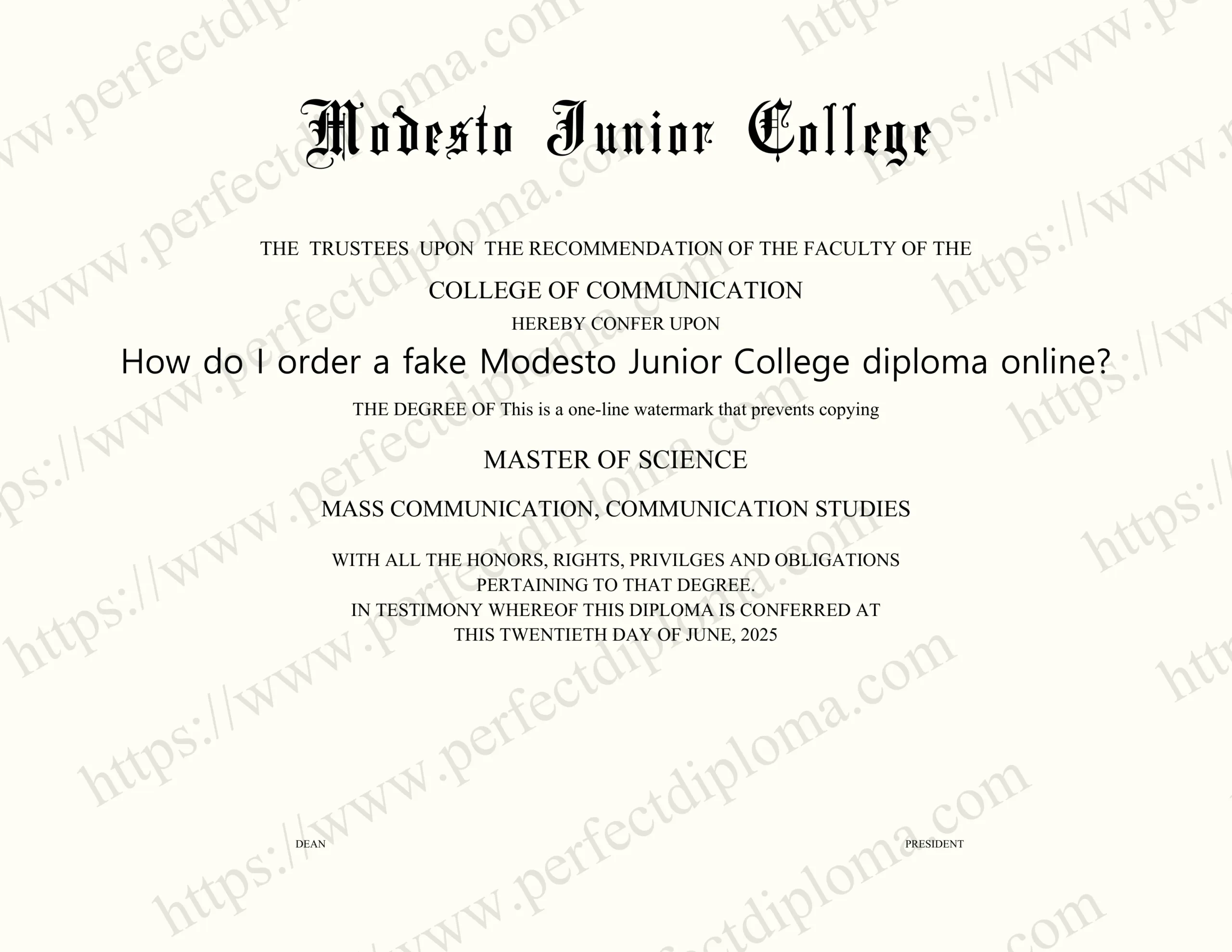 How do I order a fake Modesto Junior College diploma online?