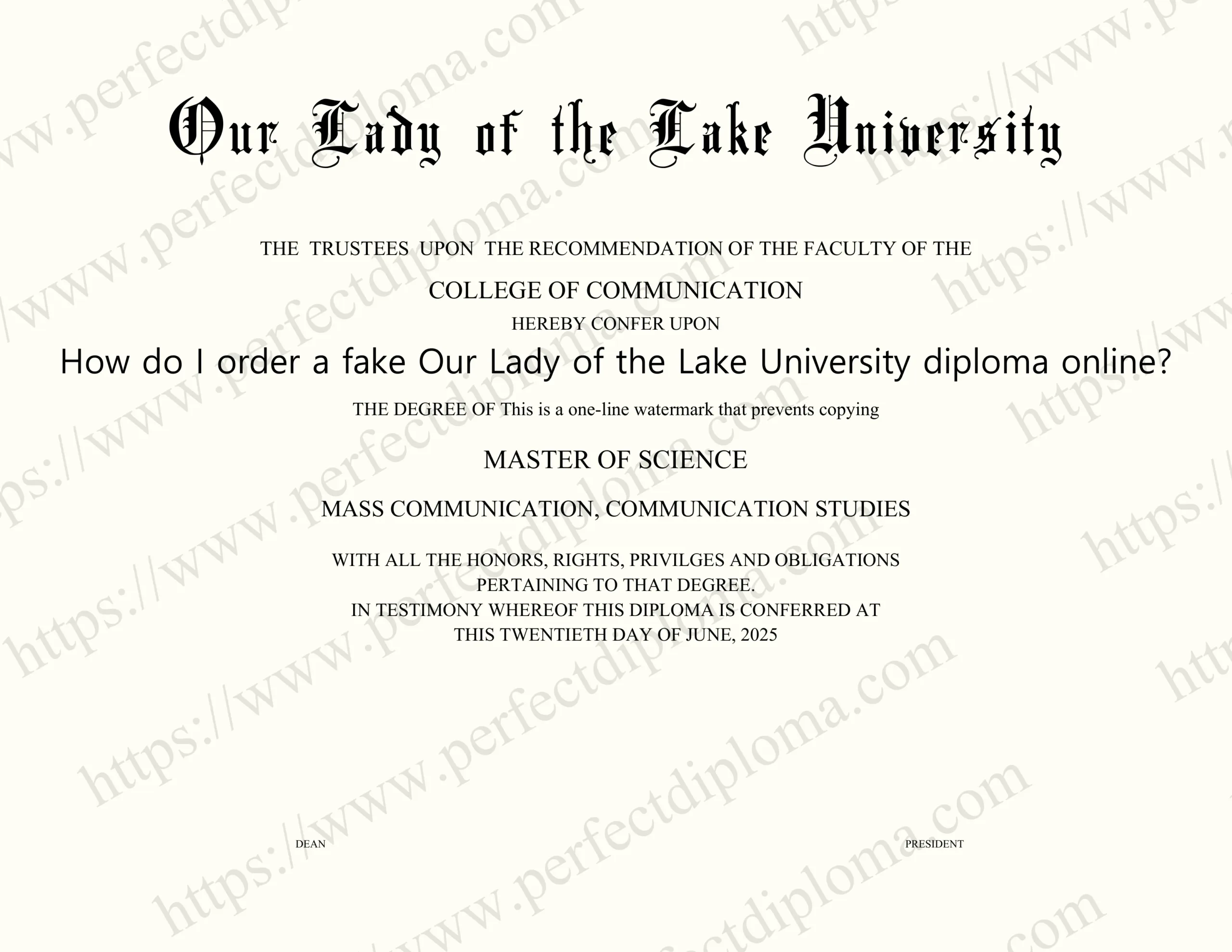 How do I order a fake Our Lady of the Lake University diploma online?