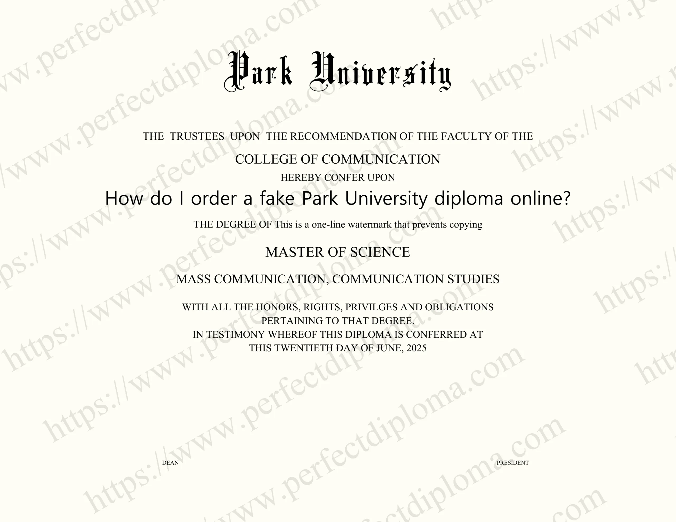 How do I order a fake Park University diploma online?