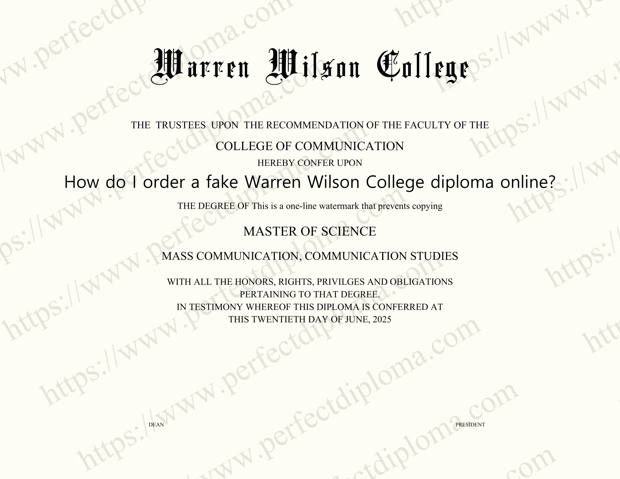 How do I order a fake Warren Wilson College diploma online?