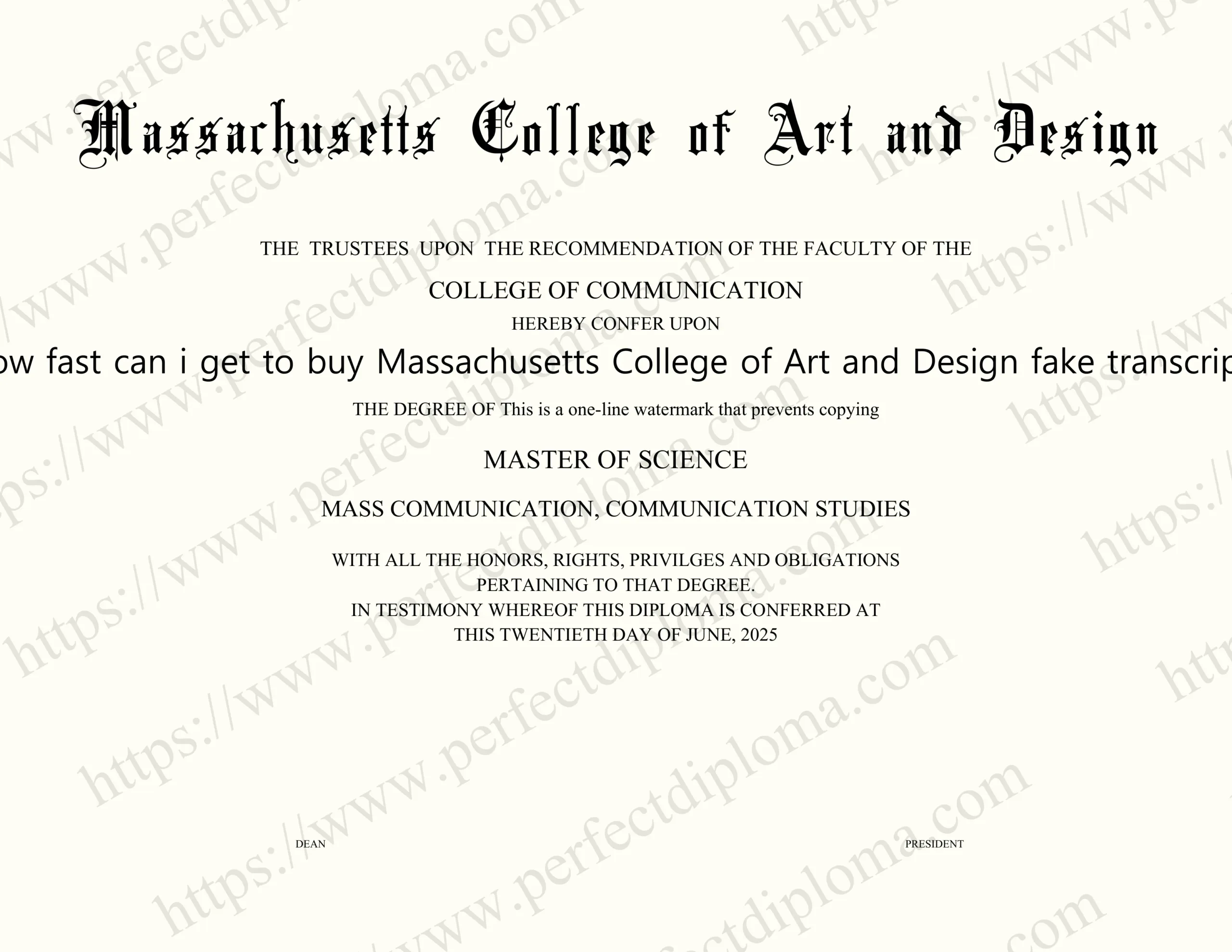 How fast can i get to buy Massachusetts College of Art and Design fake transcript?