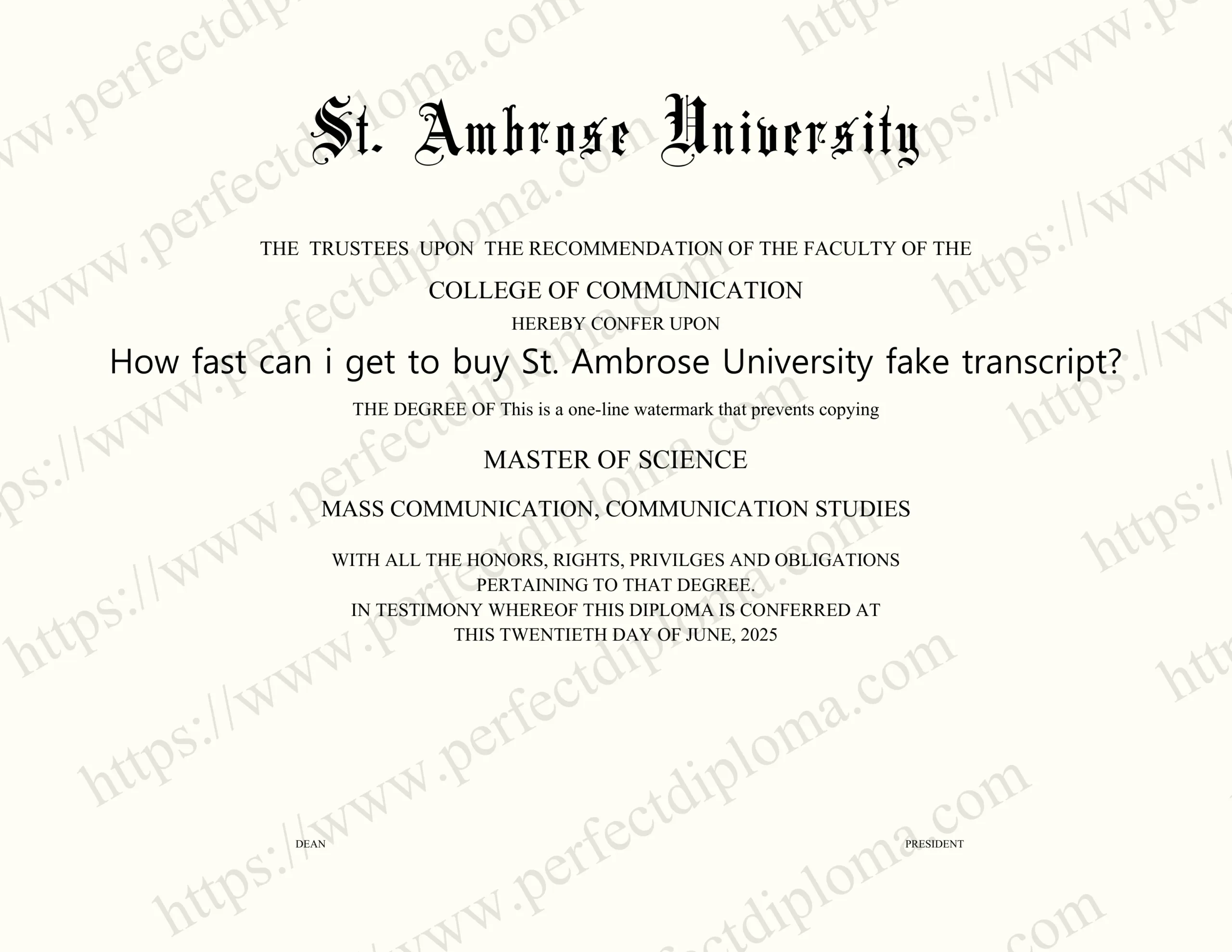 How fast can i get to buy St. Ambrose University fake transcript?