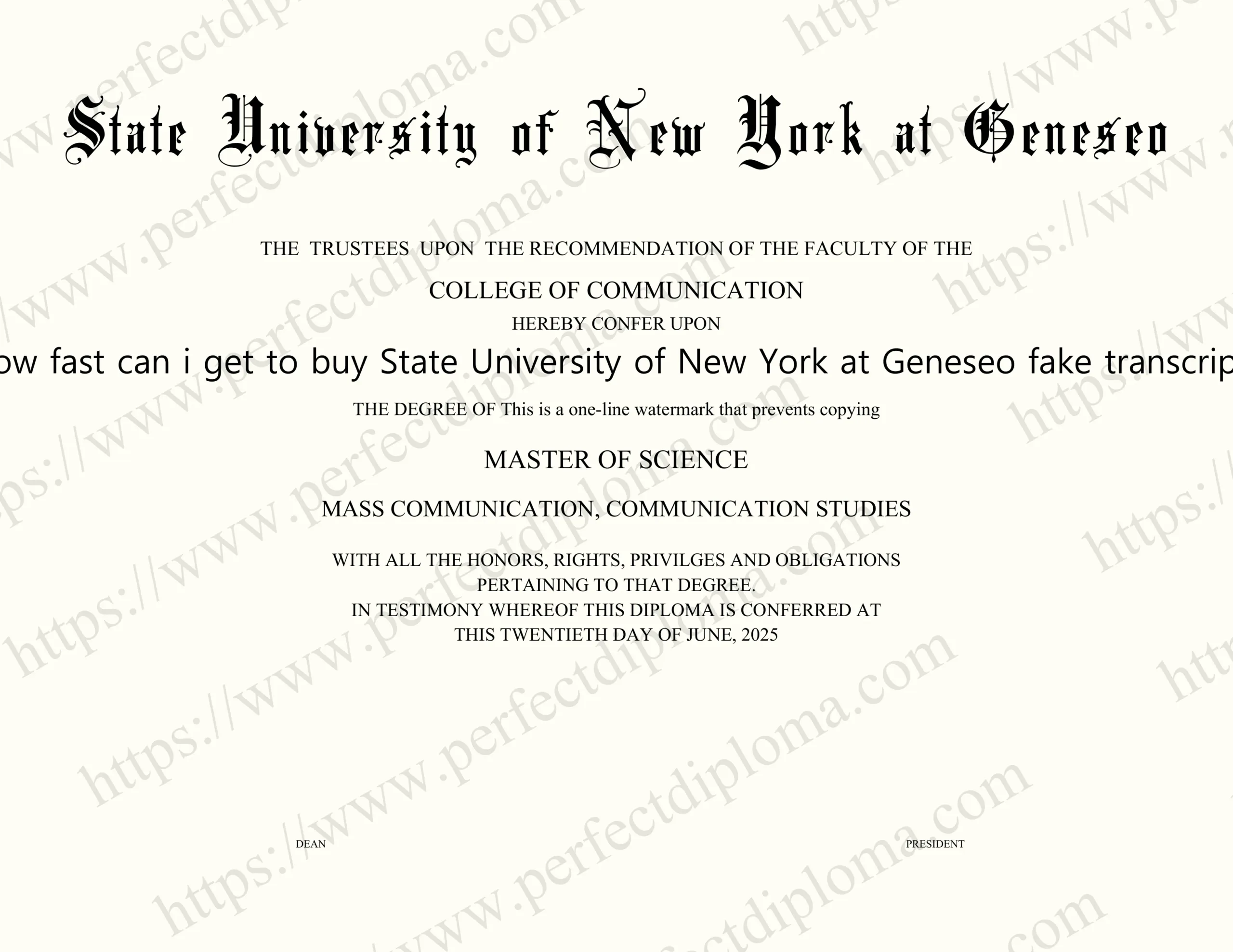 How fast can i get to buy State University of New York at Geneseo fake transcript?
