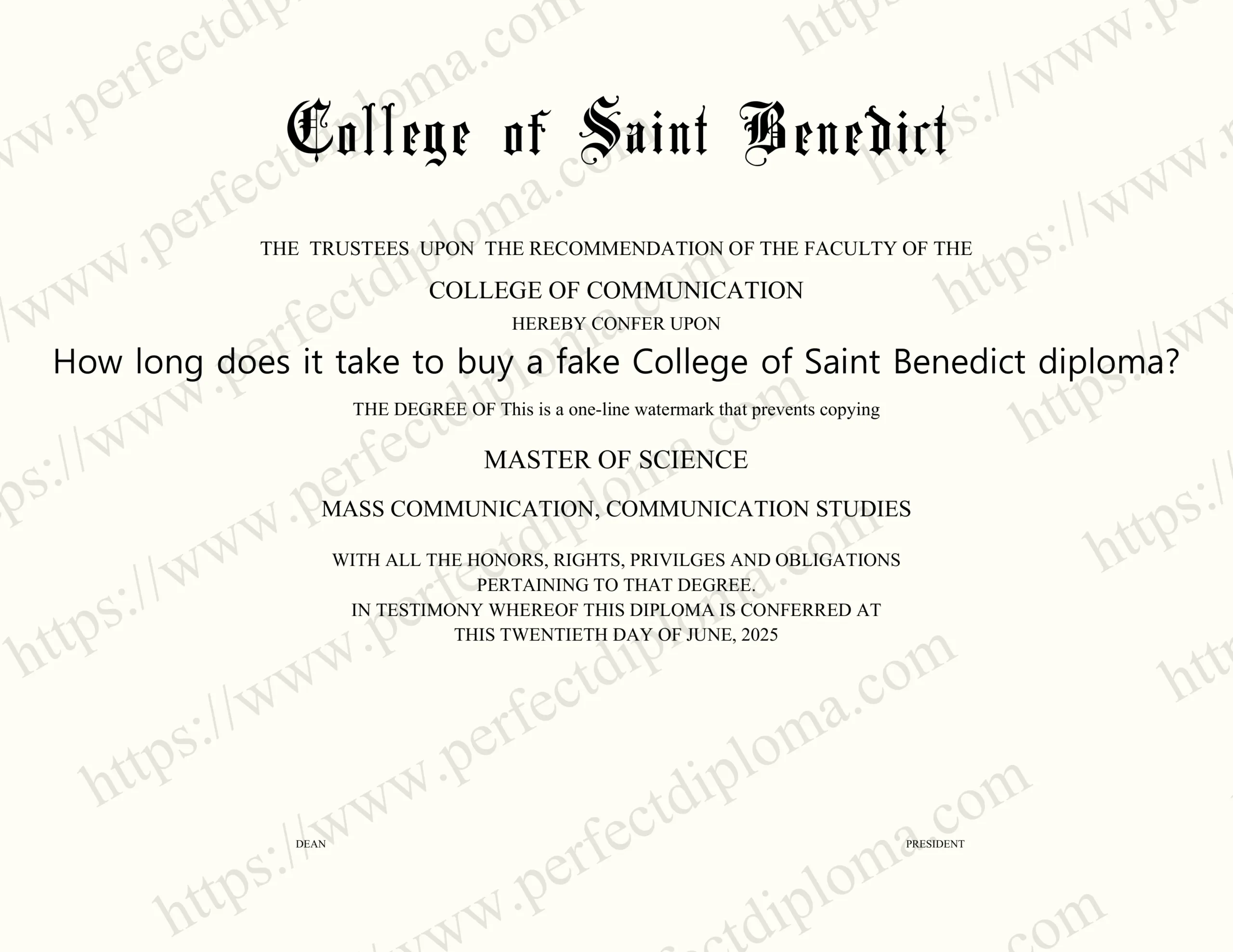 How long does it take to buy a fake College of Saint Benedict diploma?