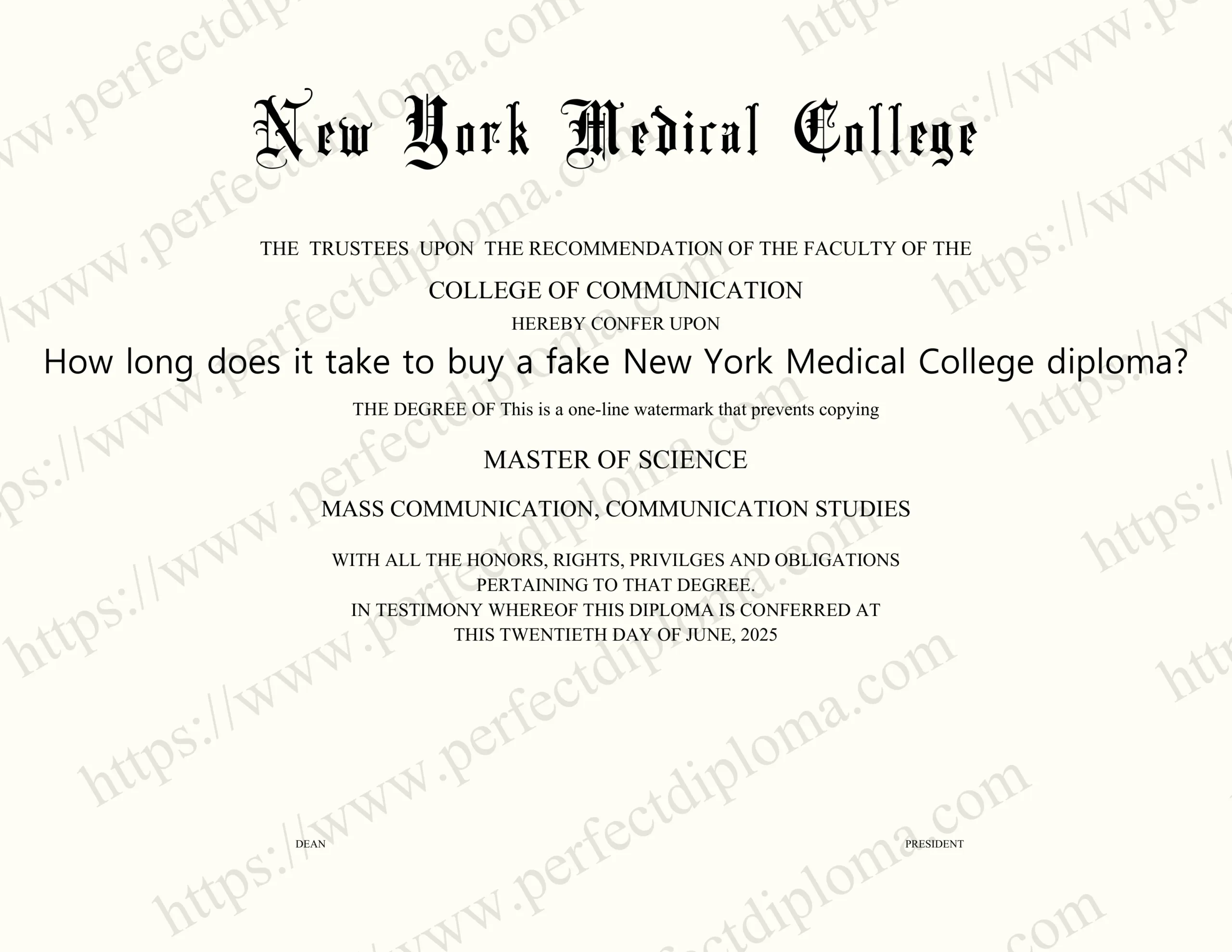 How long does it take to buy a fake New York Medical College diploma?