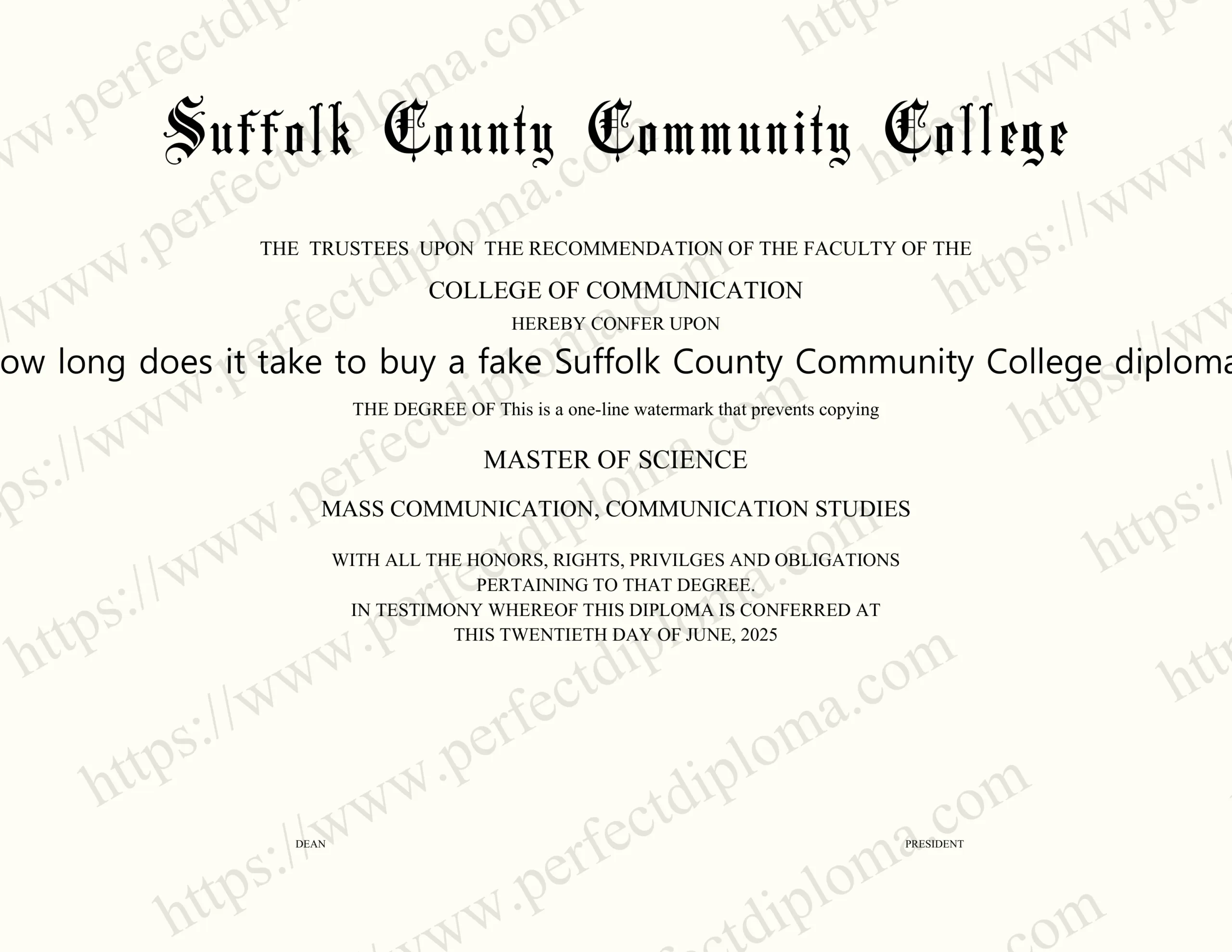 How long does it take to buy a fake Suffolk County Community College diploma?