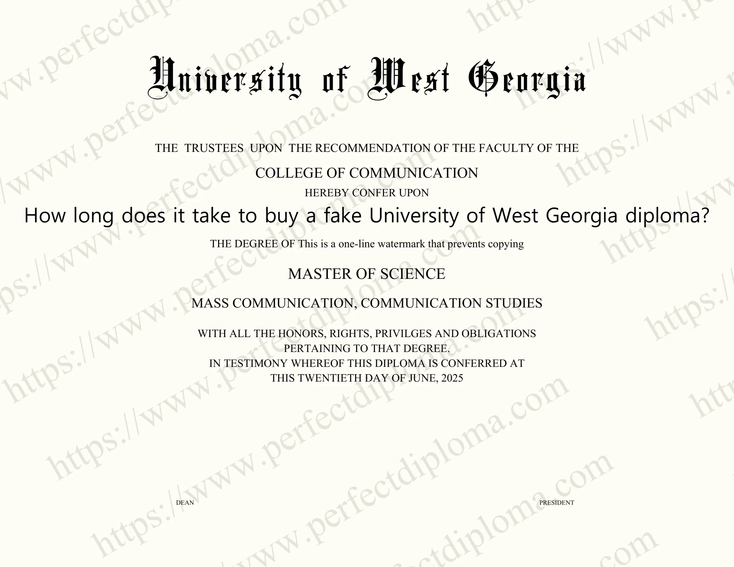 How long does it take to buy a fake University of West Georgia diploma?