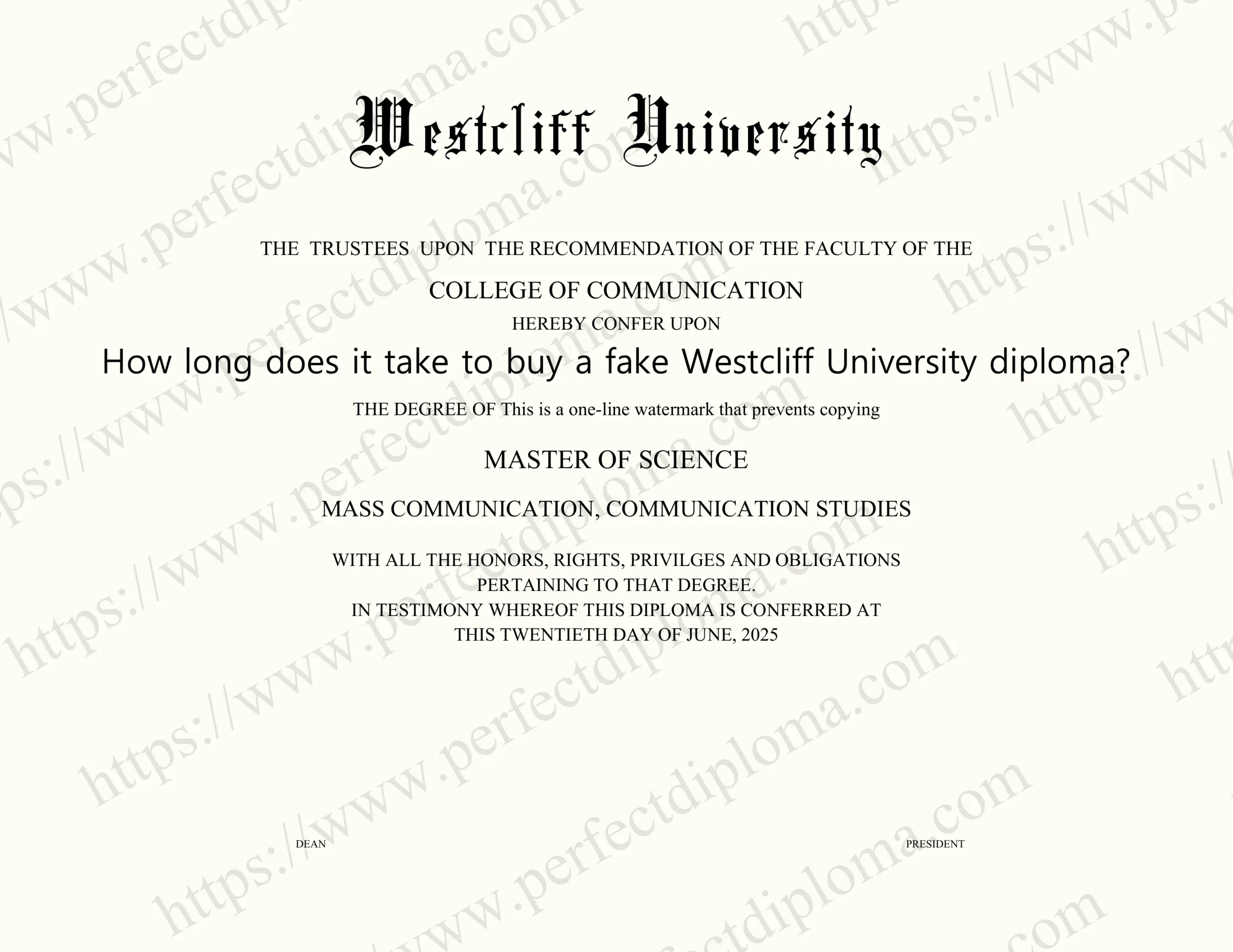 How long does it take to buy a fake Westcliff University diploma?