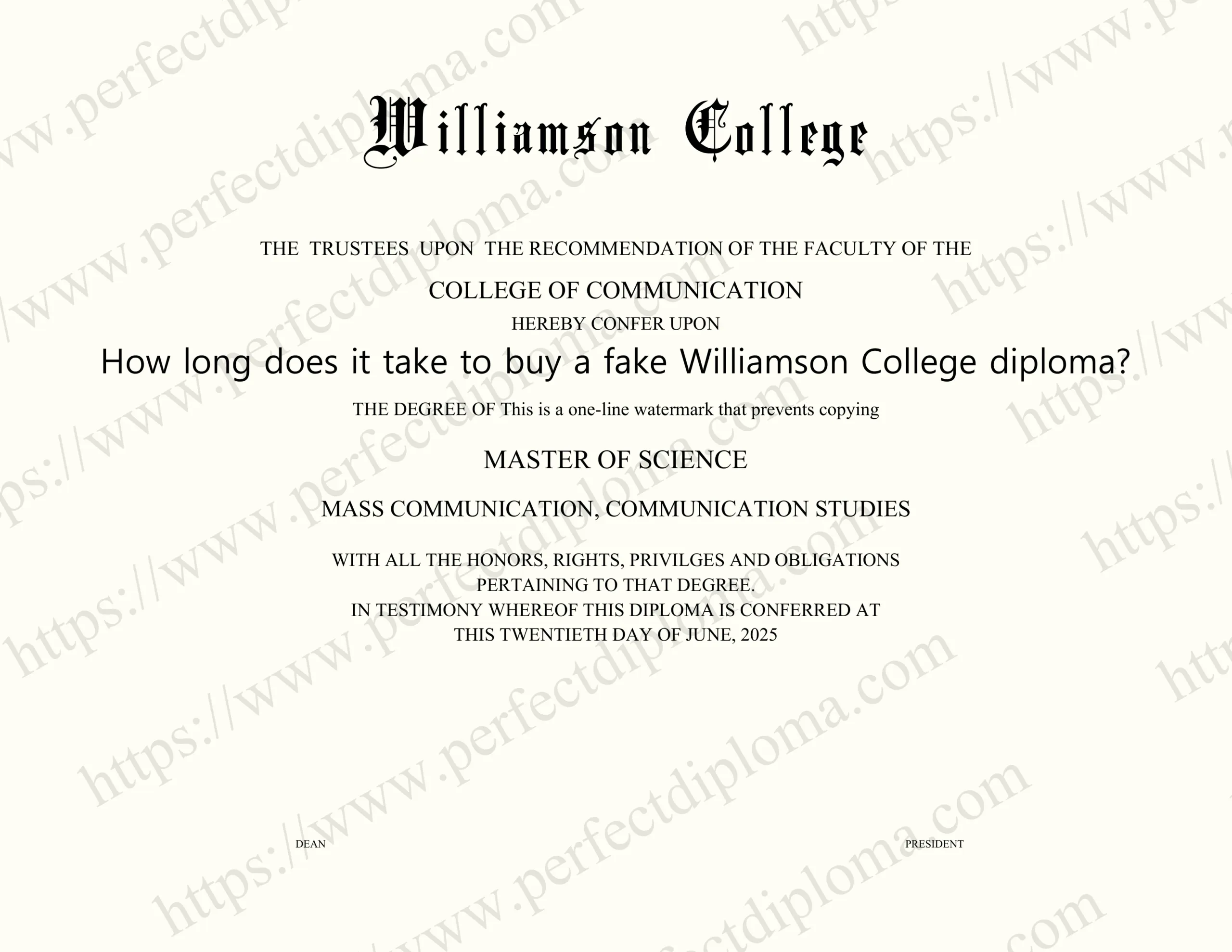 How long does it take to buy a fake Williamson College diploma?