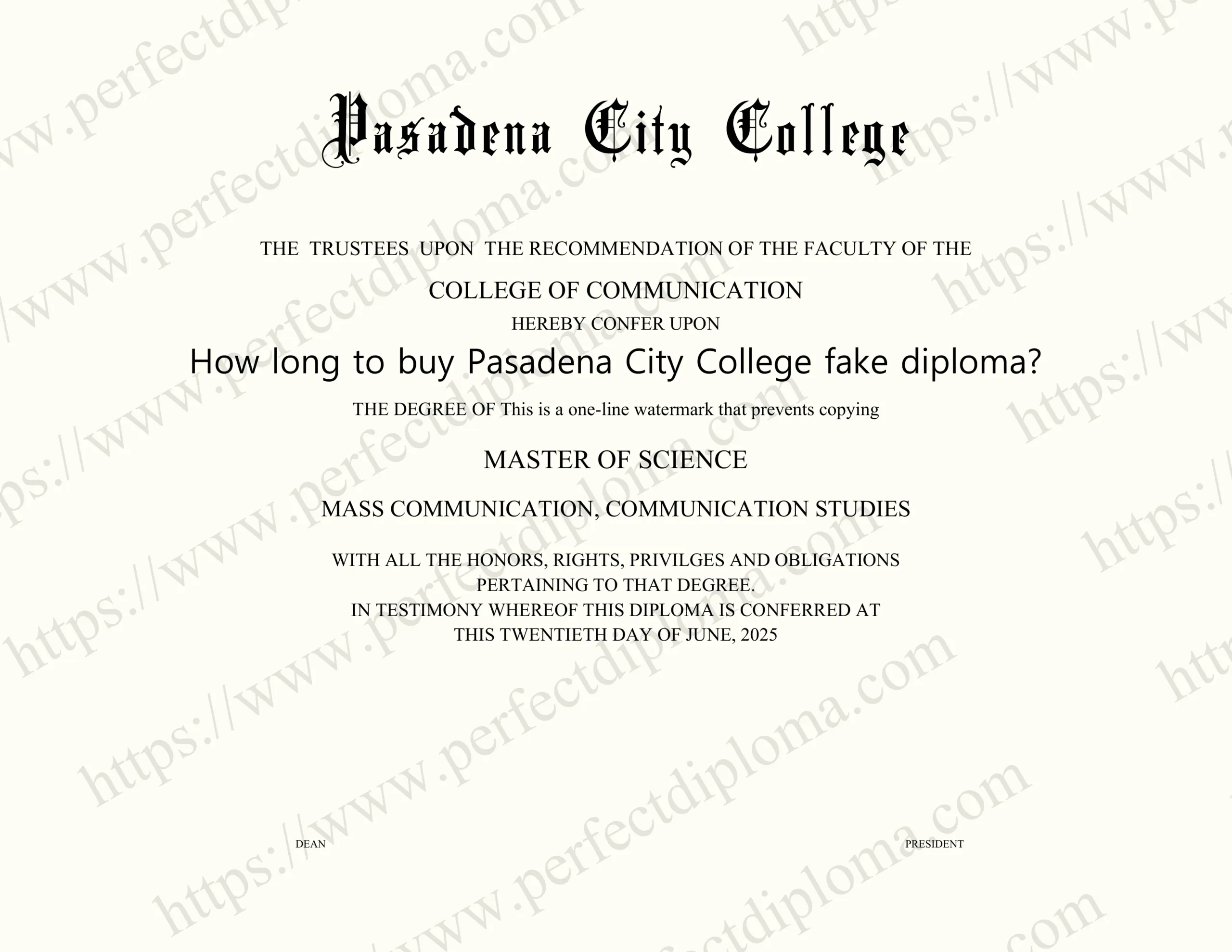 How long to buy Pasadena City College fake diploma?