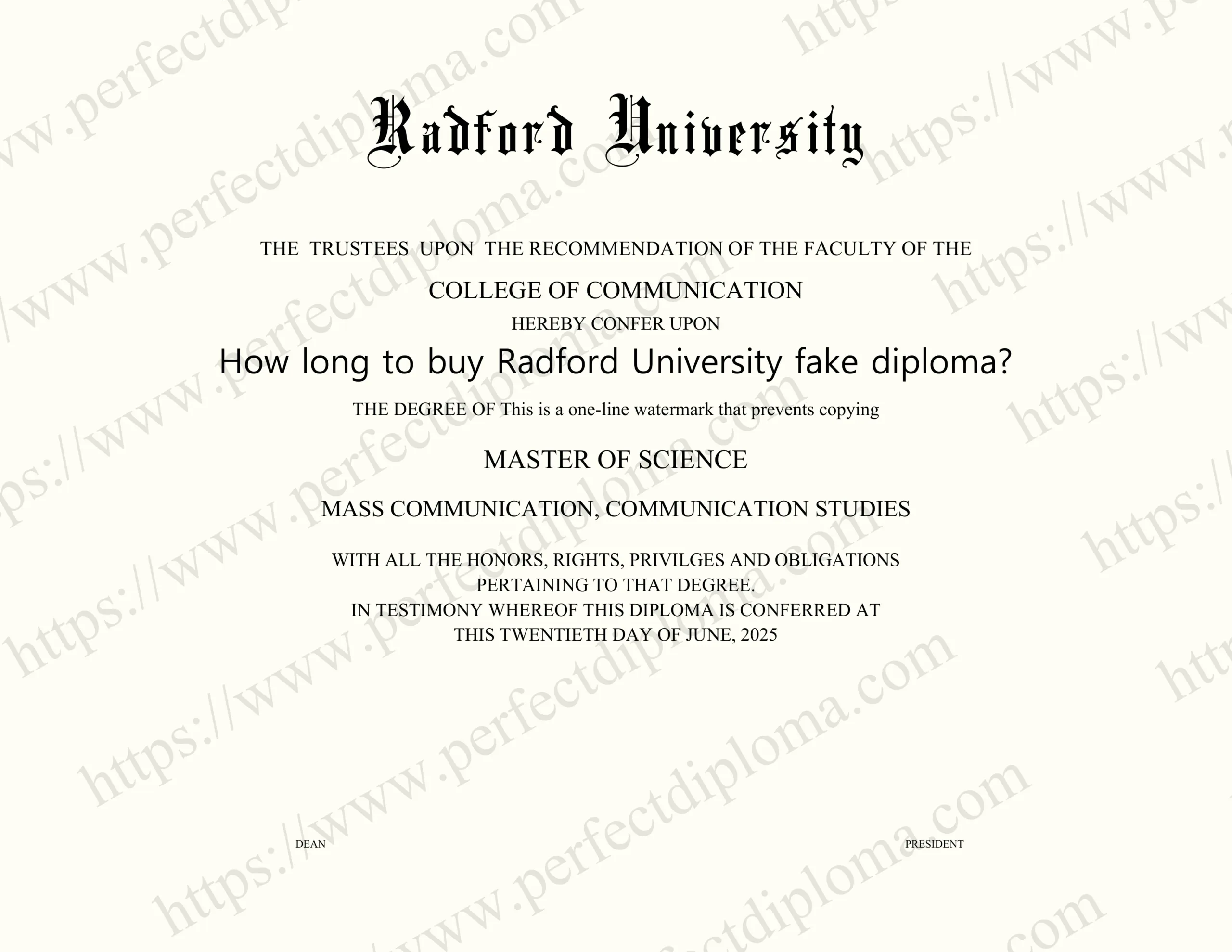 How long to buy Radford University fake diploma?