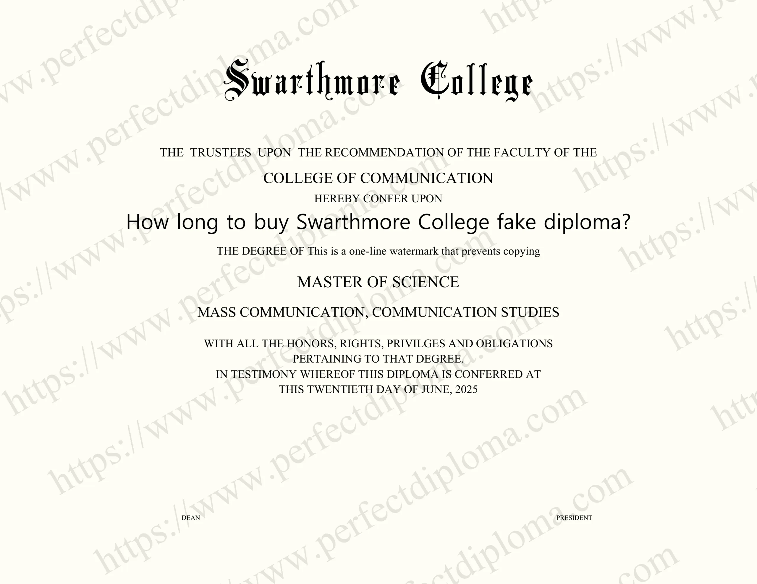 How long to buy Swarthmore College fake diploma?