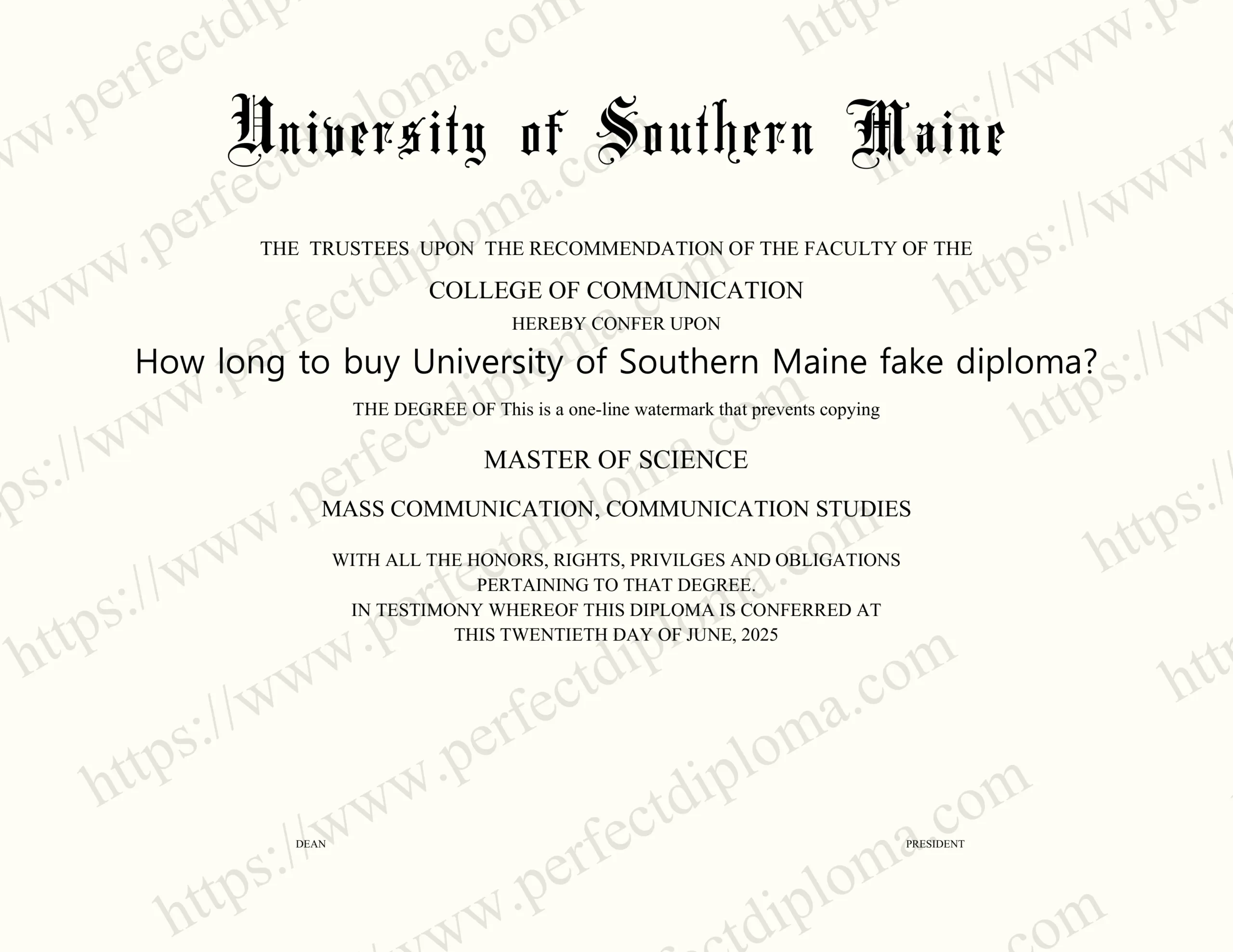 How long to buy University of Southern Maine fake diploma?