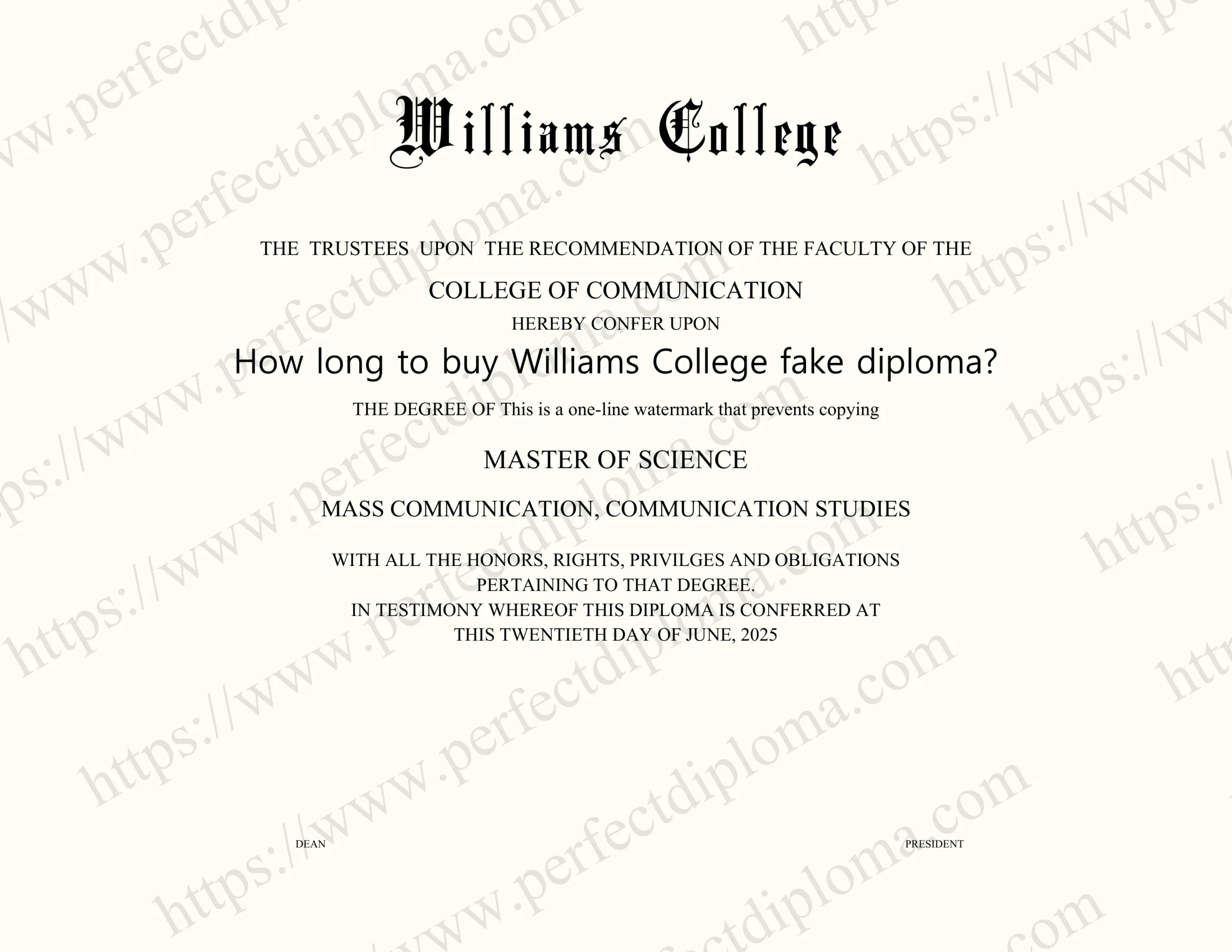 How long to buy Williams College fake diploma?