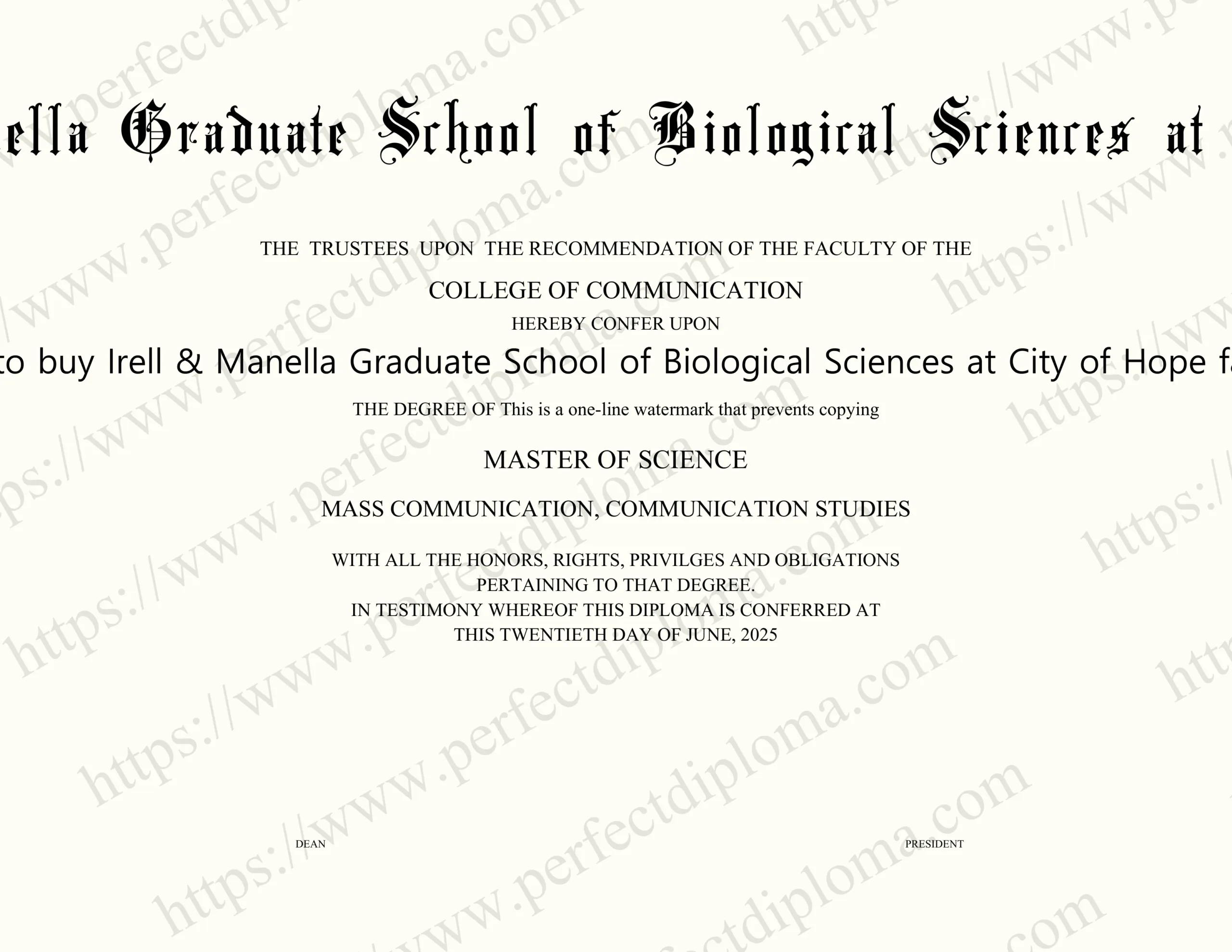 How much to buy Irell & Manella Graduate School of Biological Sciences at City of Hope fake degree?