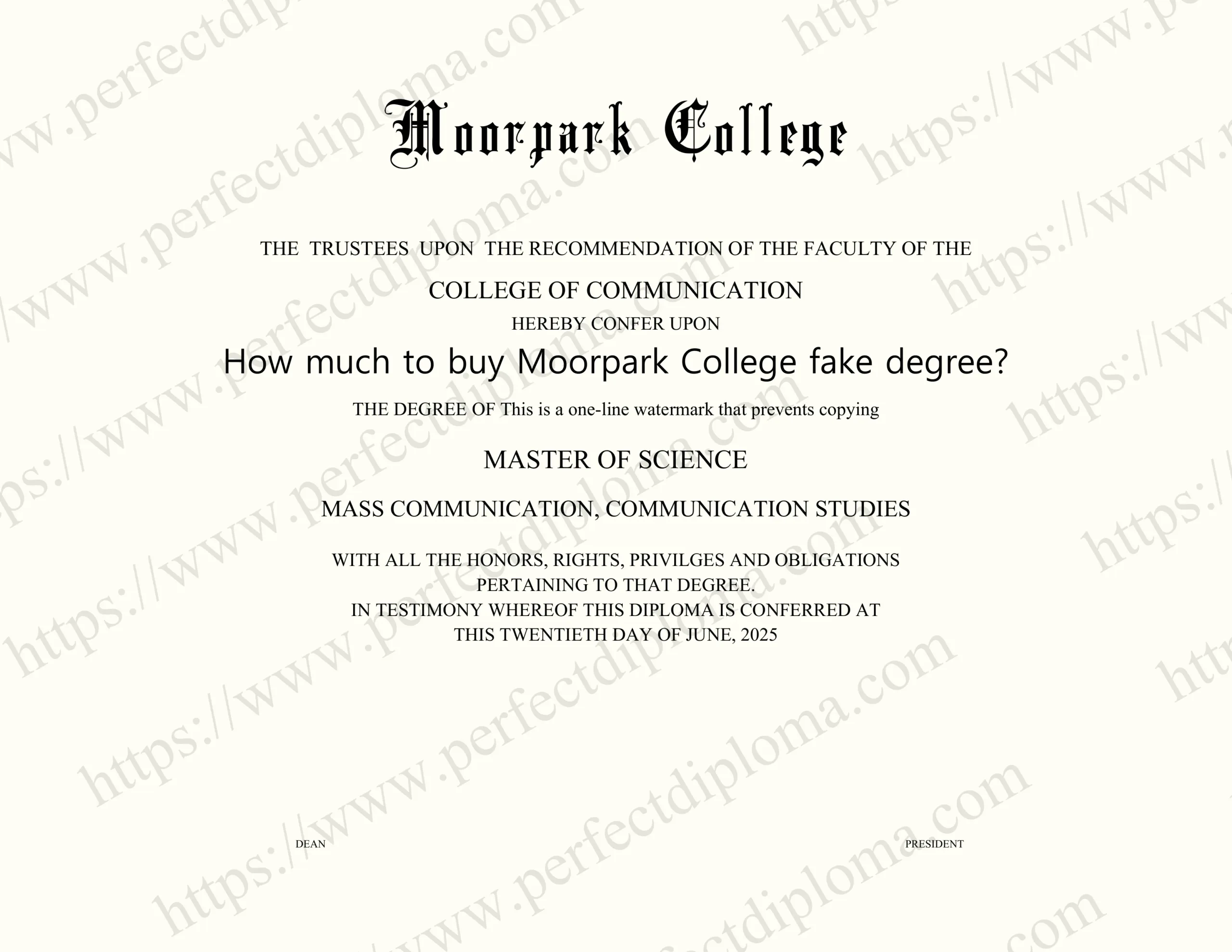 How much to buy Moorpark College fake degree?