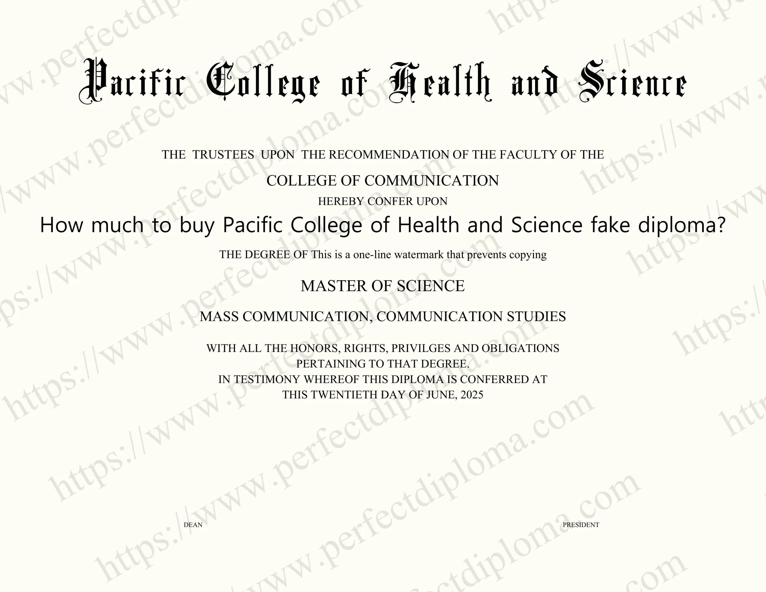 How much to buy Pacific College of Health and Science fake diploma?