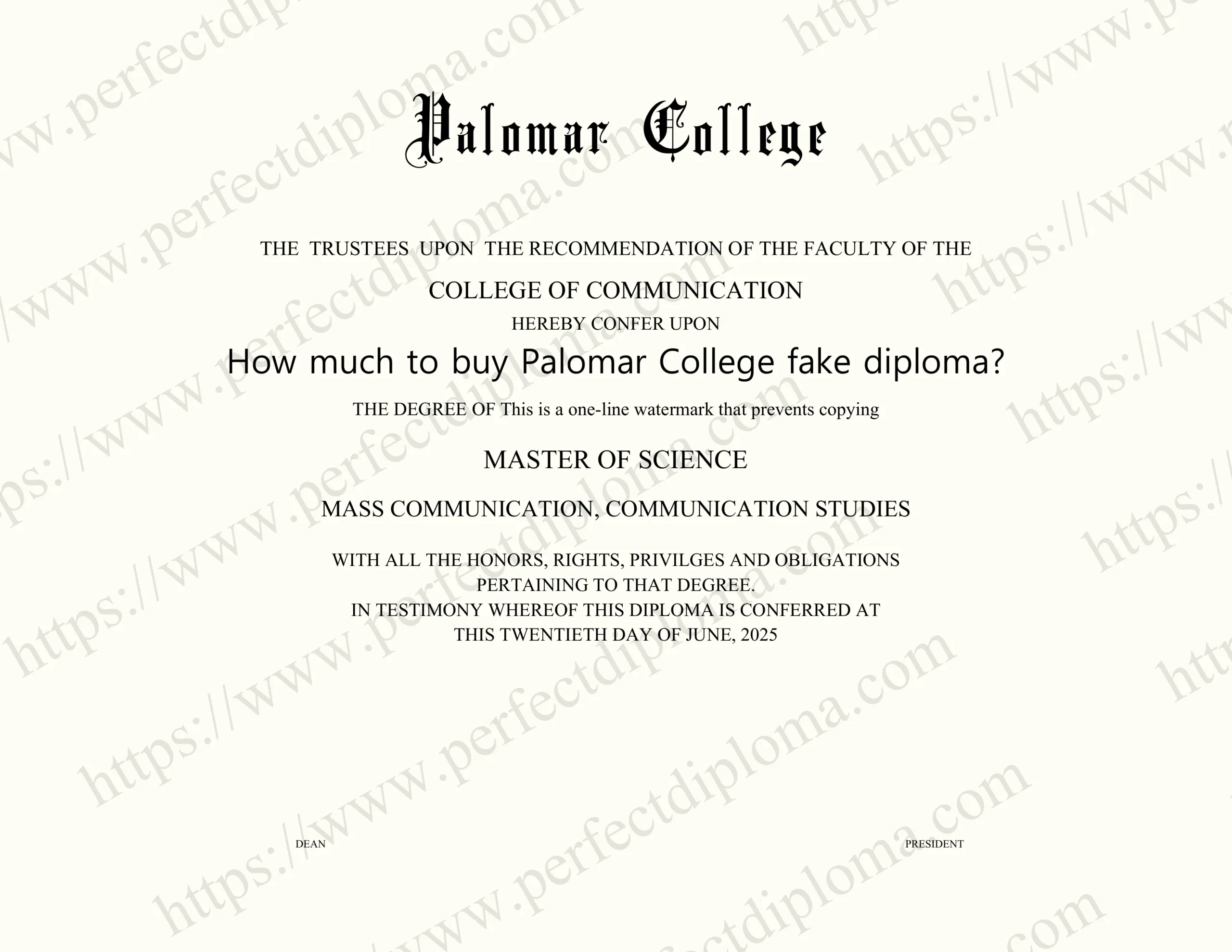 How much to buy Palomar College fake diploma?