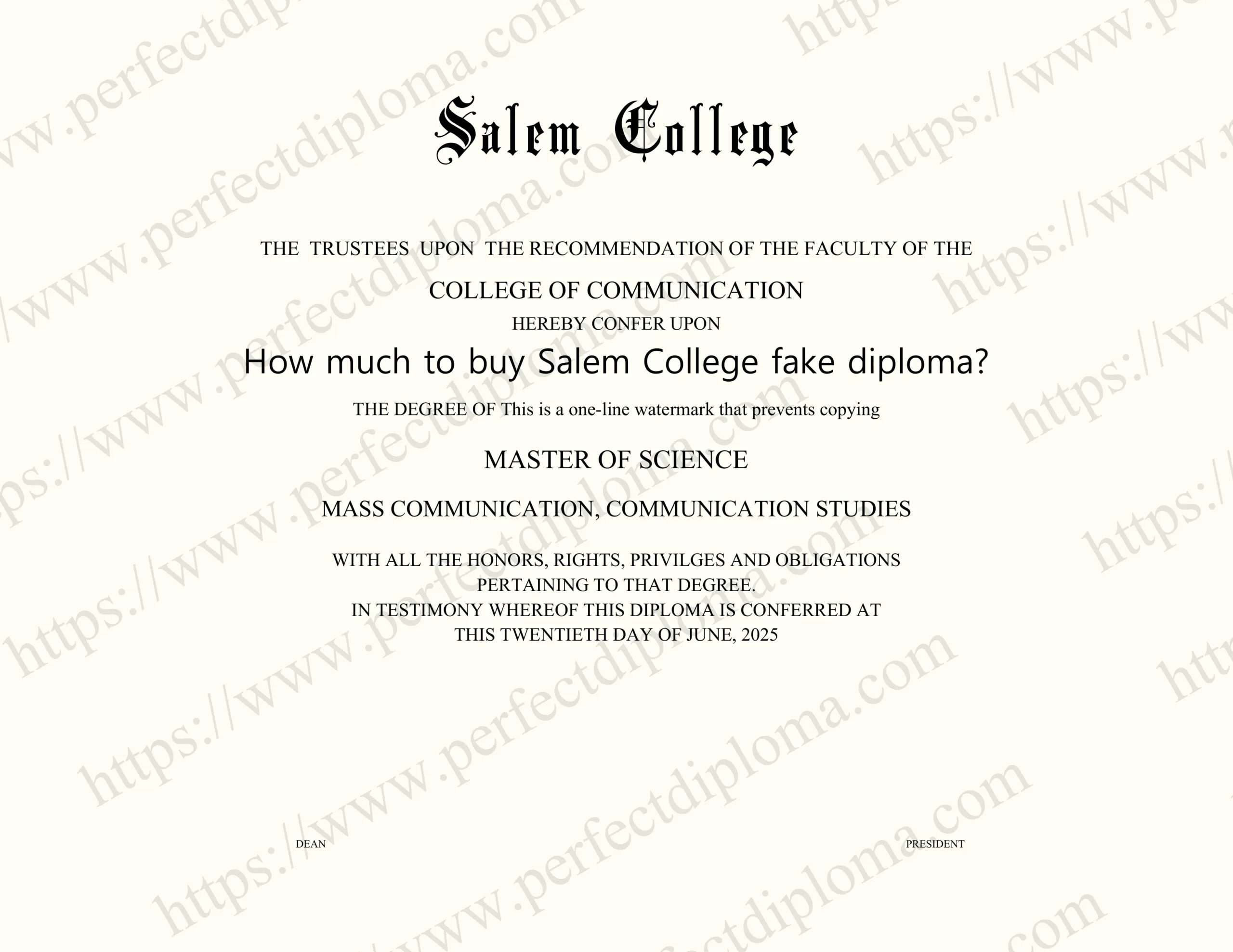 How much to buy Salem College fake diploma?