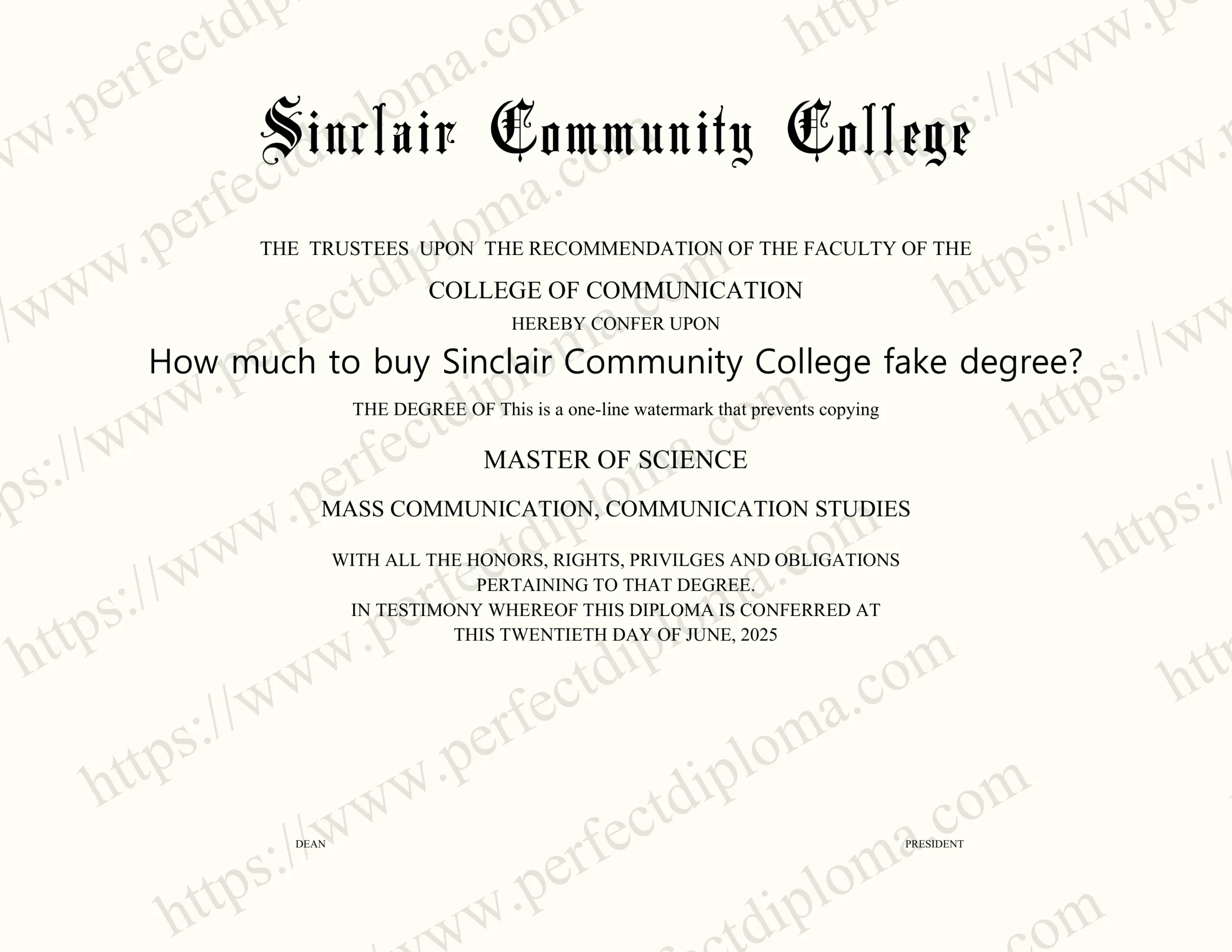How much to buy Sinclair Community College fake degree?