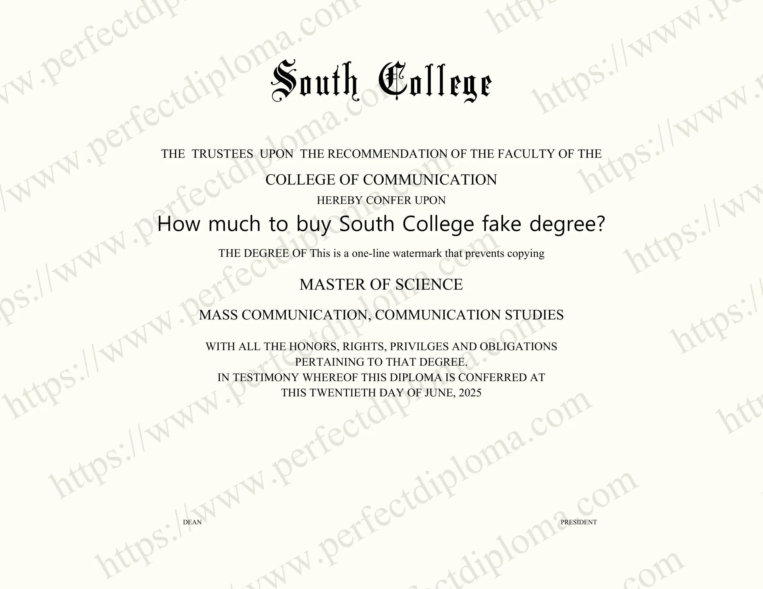 How much to buy South College fake degree?