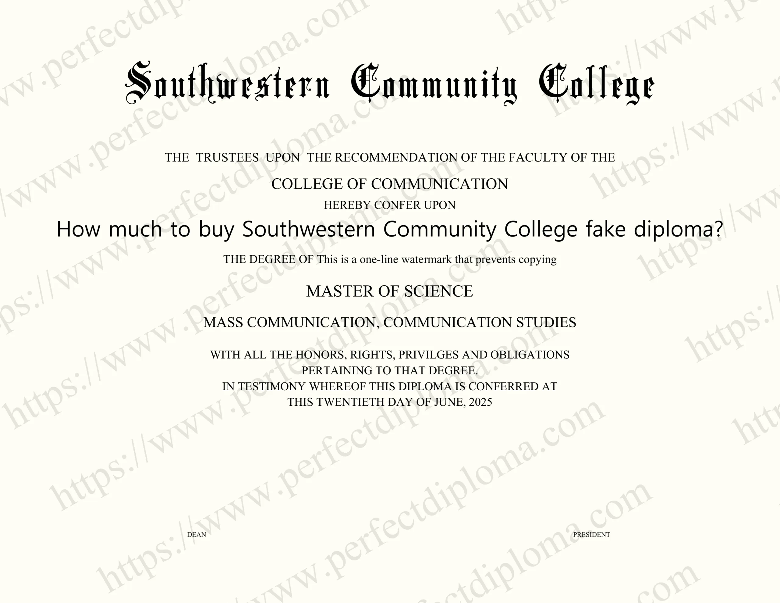 How much to buy Southwestern Community College fake diploma?