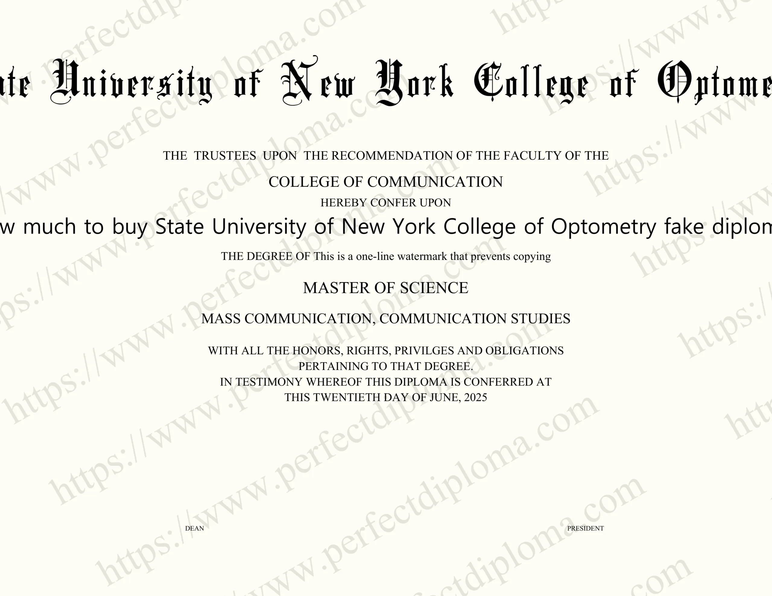 How much to buy State University of New York College of Optometry fake diploma?