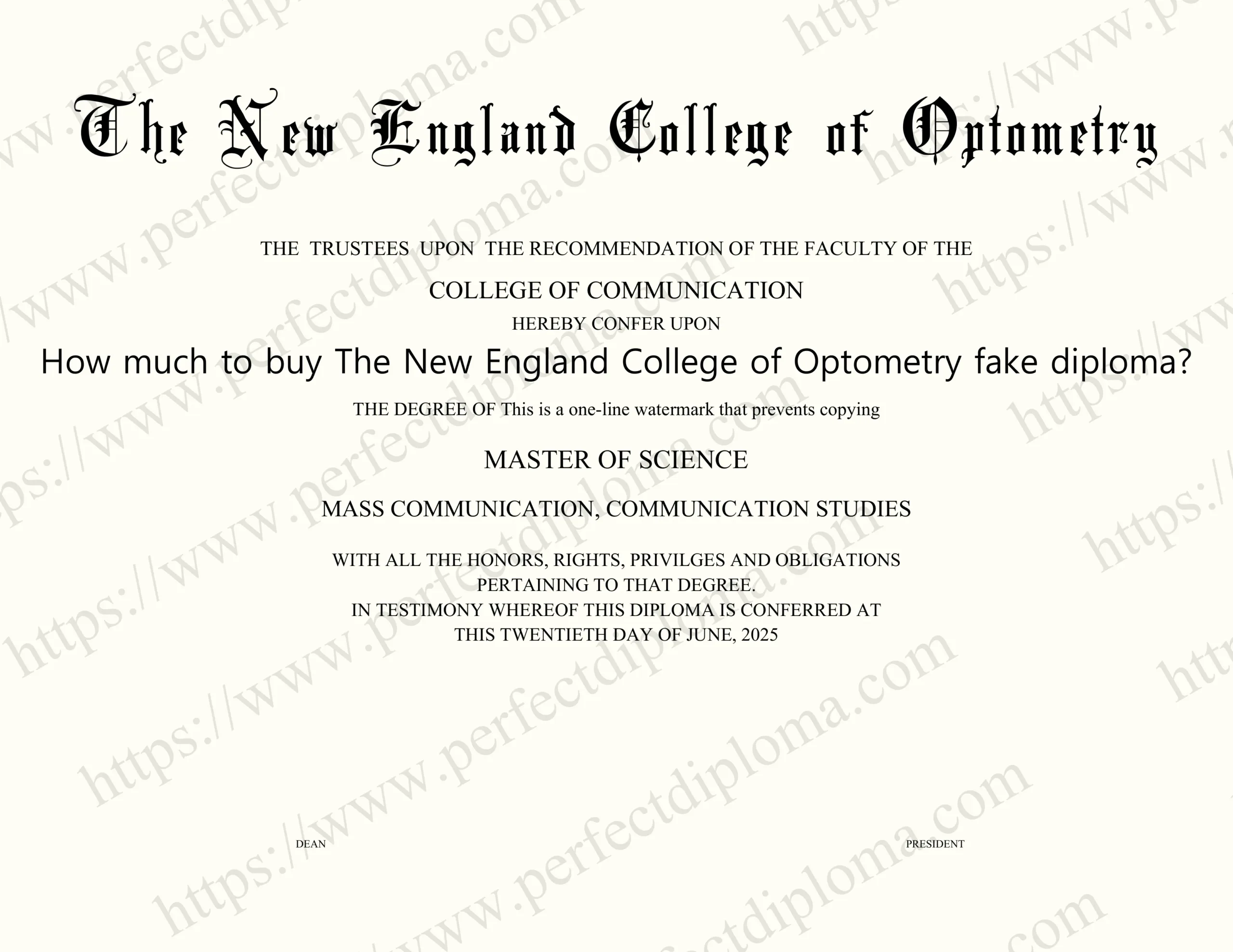 How much to buy The New England College of Optometry fake diploma?