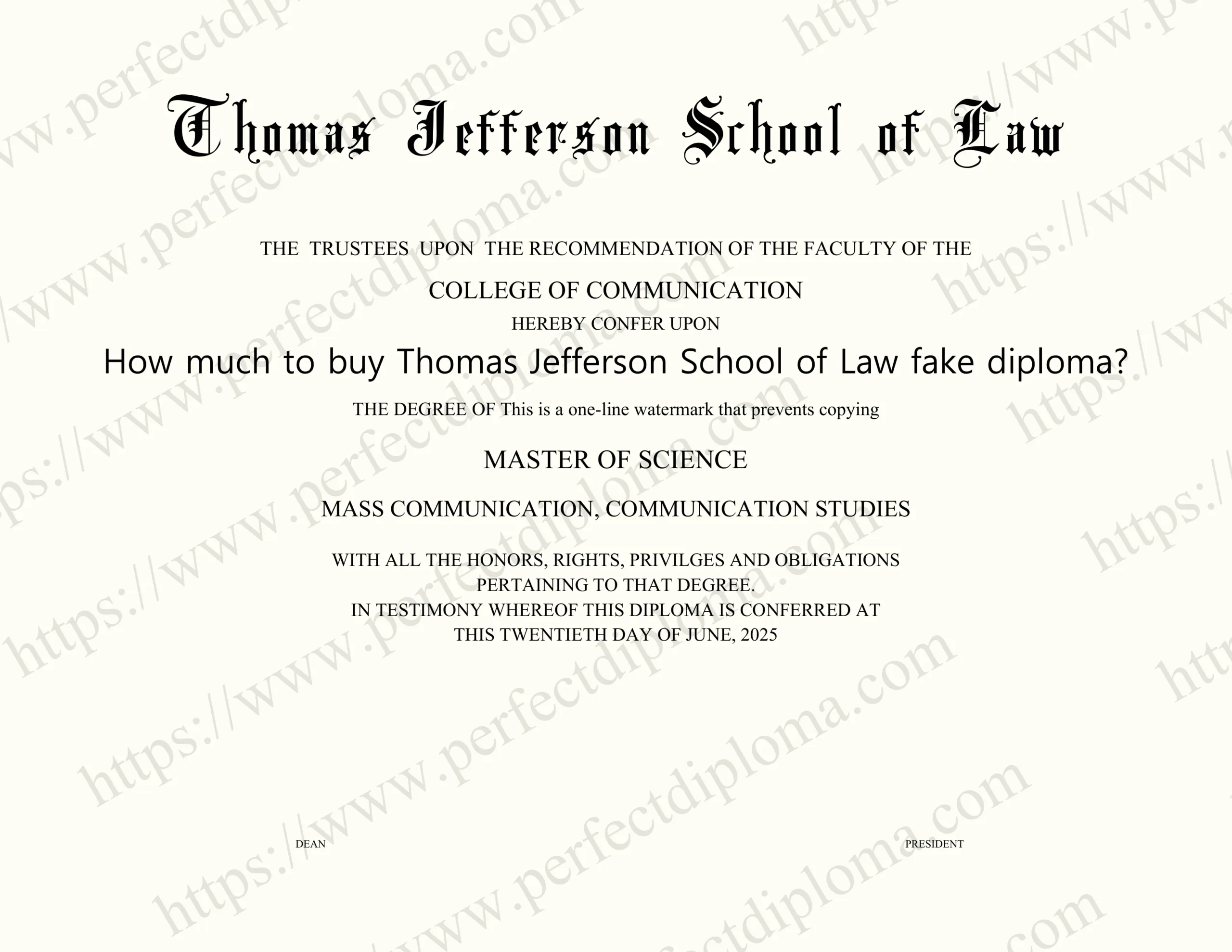 How much to buy Thomas Jefferson School of Law fake diploma?