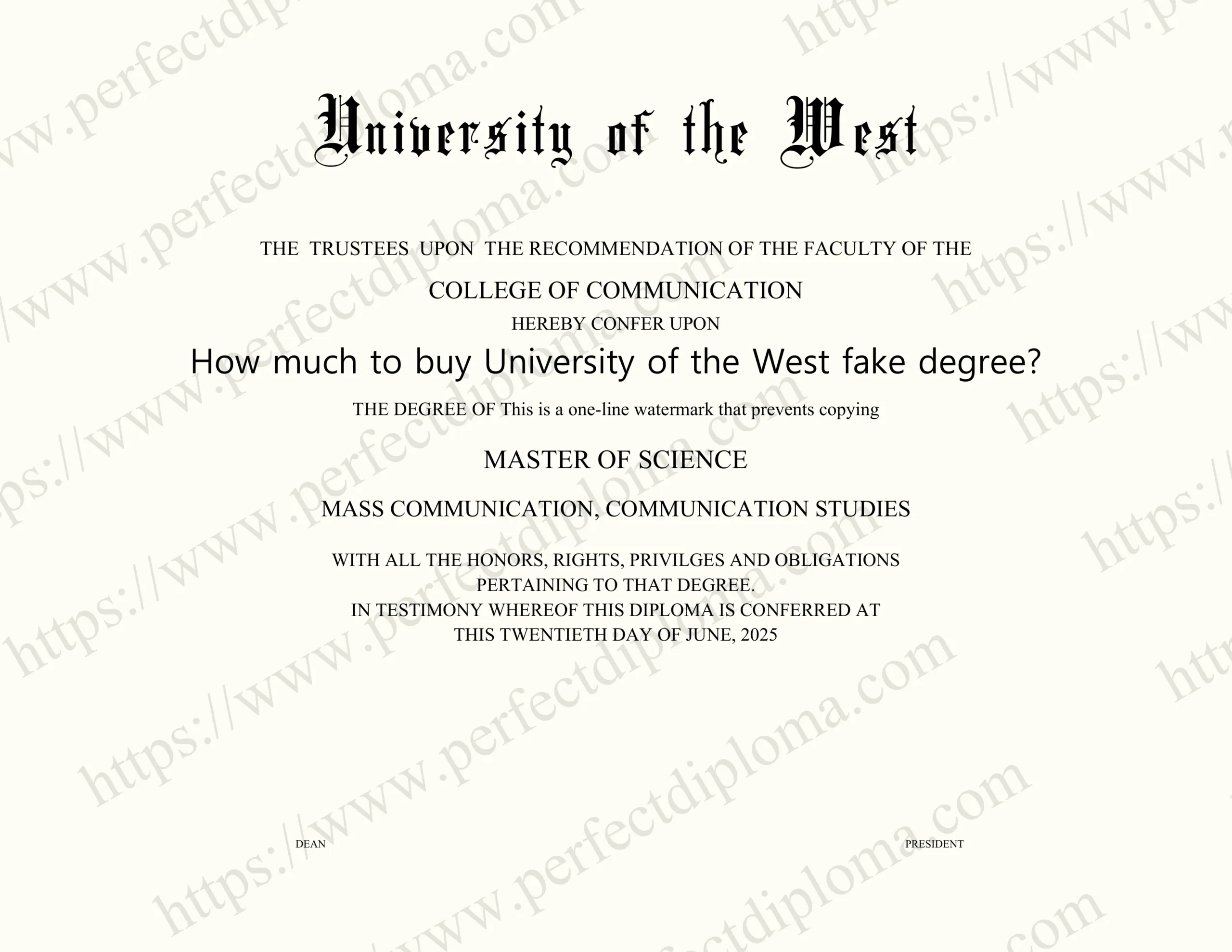 How much to buy University of the West fake degree?