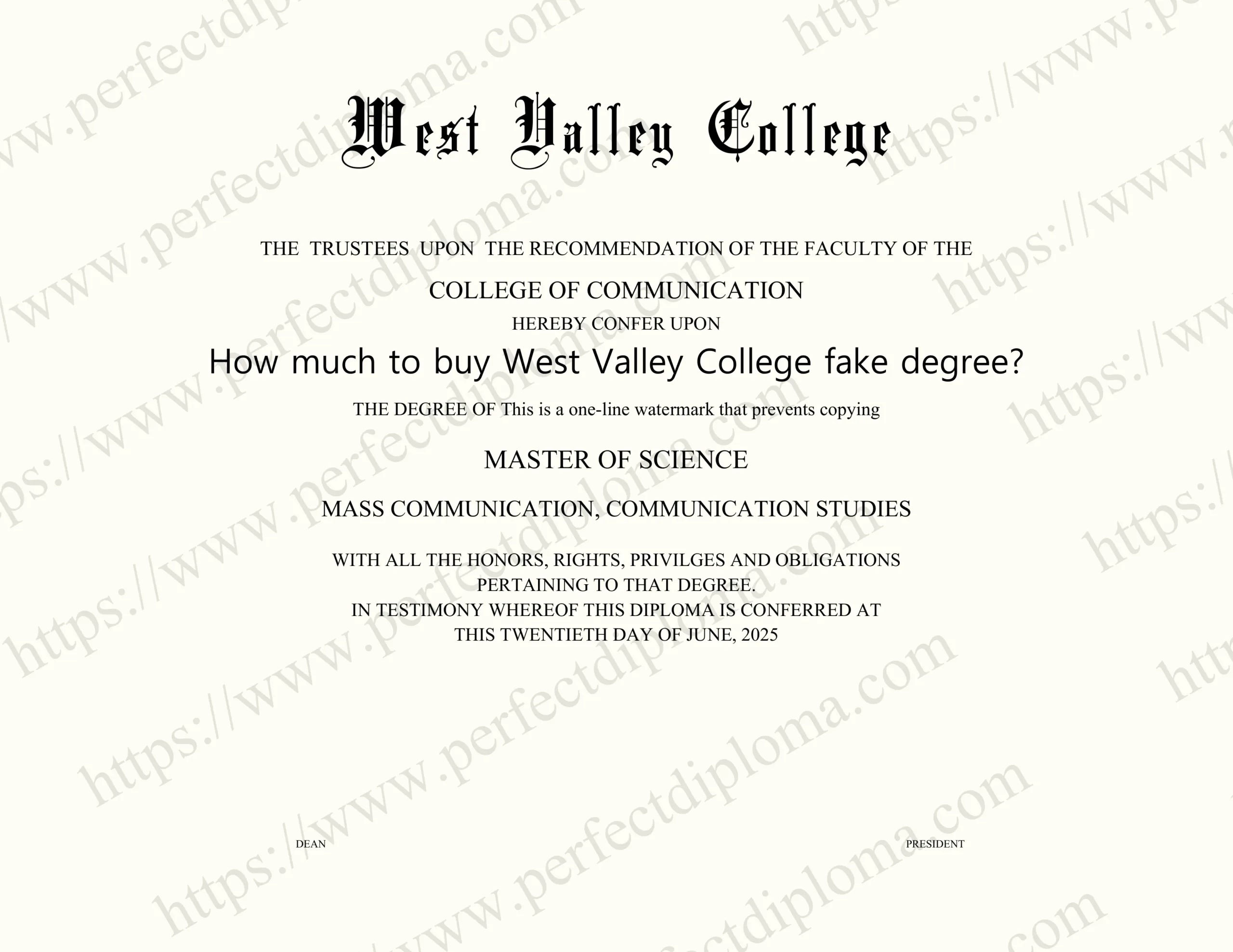 How much to buy West Valley College fake degree?