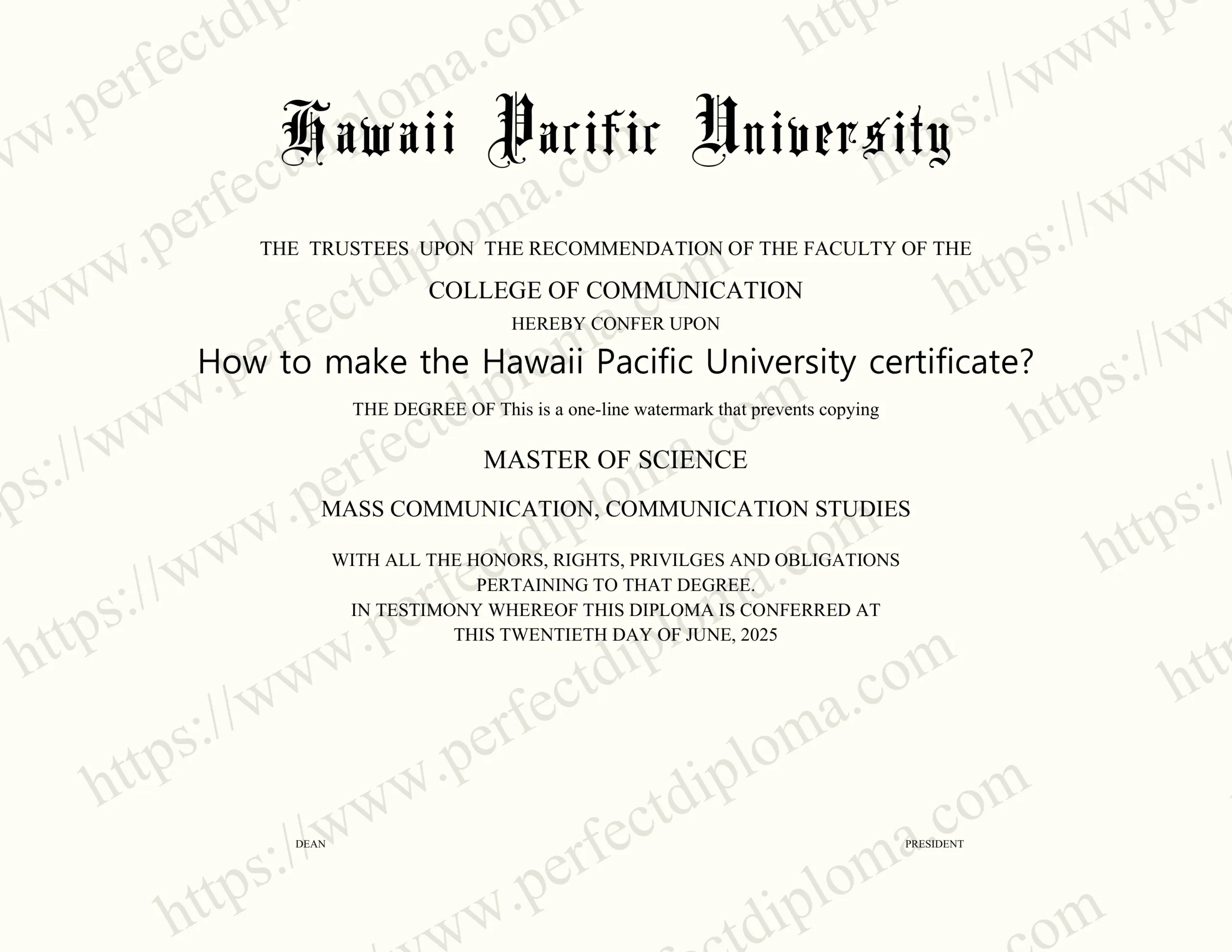 How to make the Hawaii Pacific University certificate?