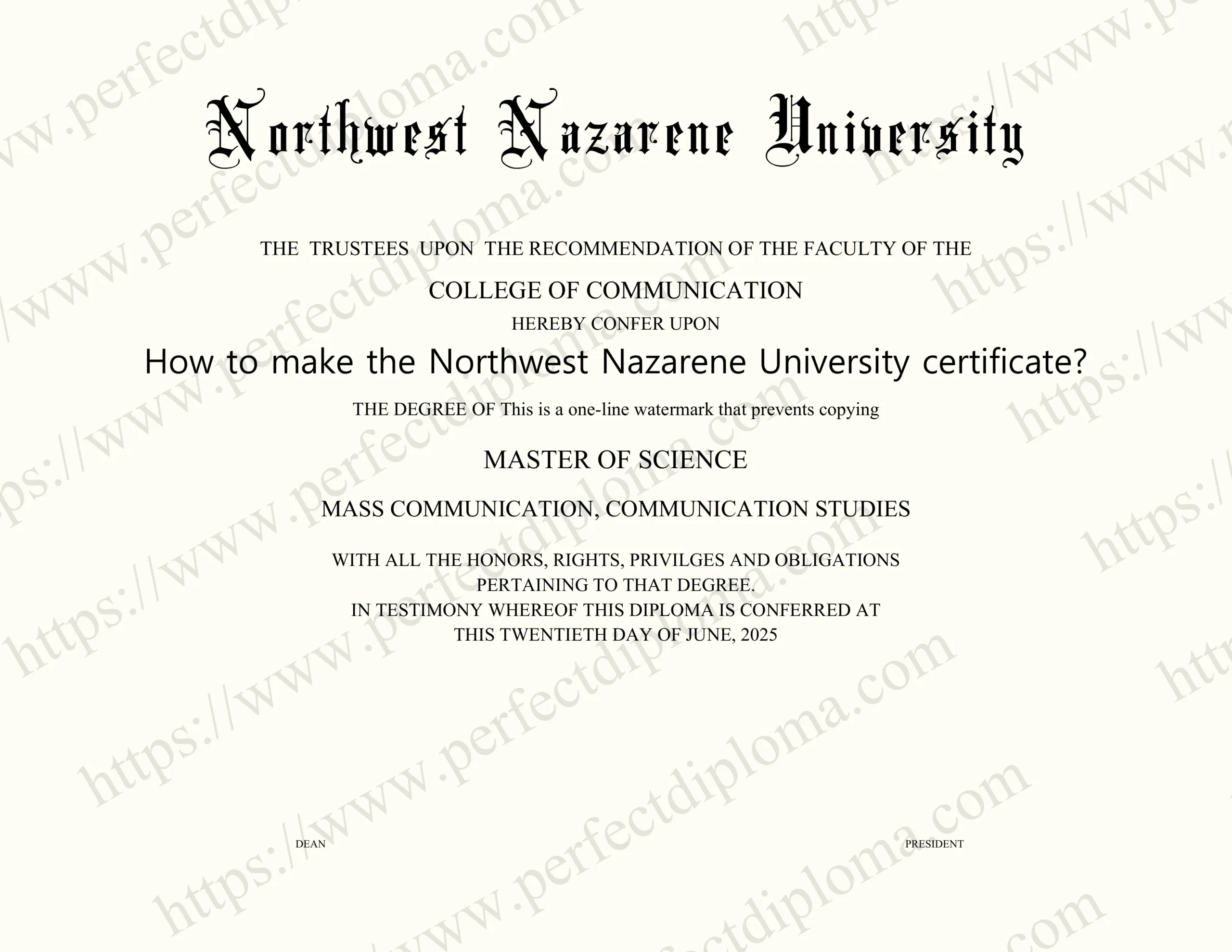 How to make the Northwest Nazarene University certificate?