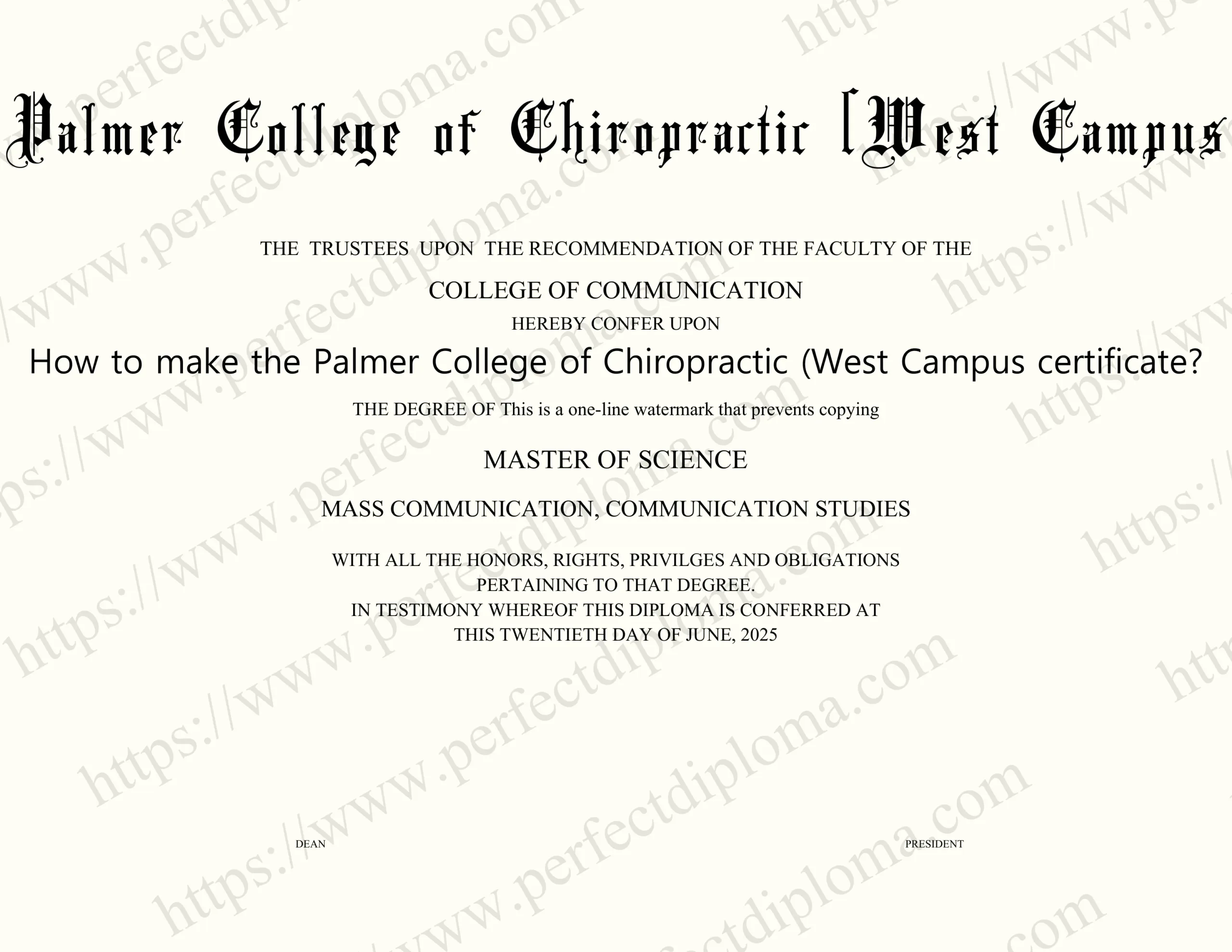 How to make the Palmer College of Chiropractic (West Campus certificate?