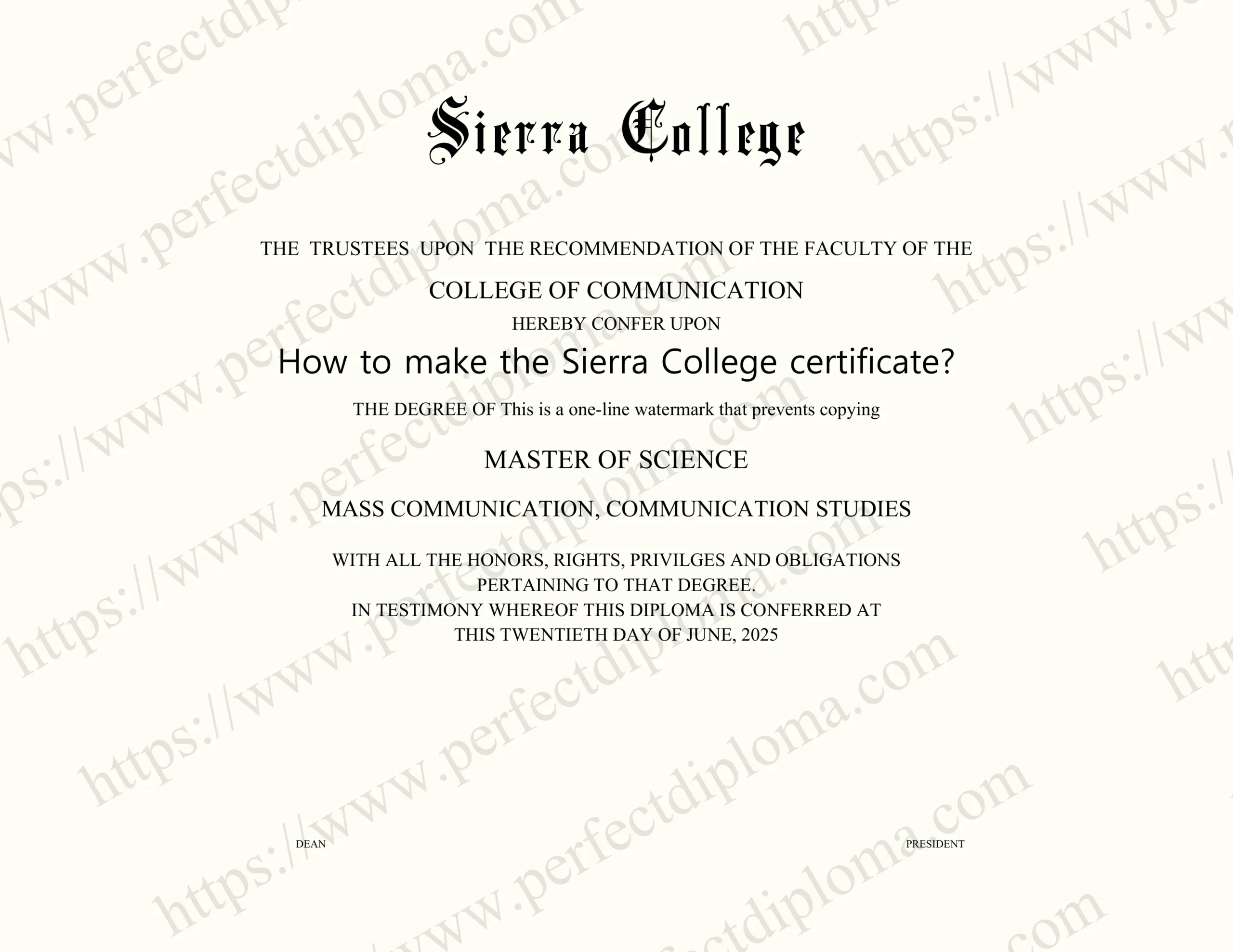 How to make the Sierra College certificate?
