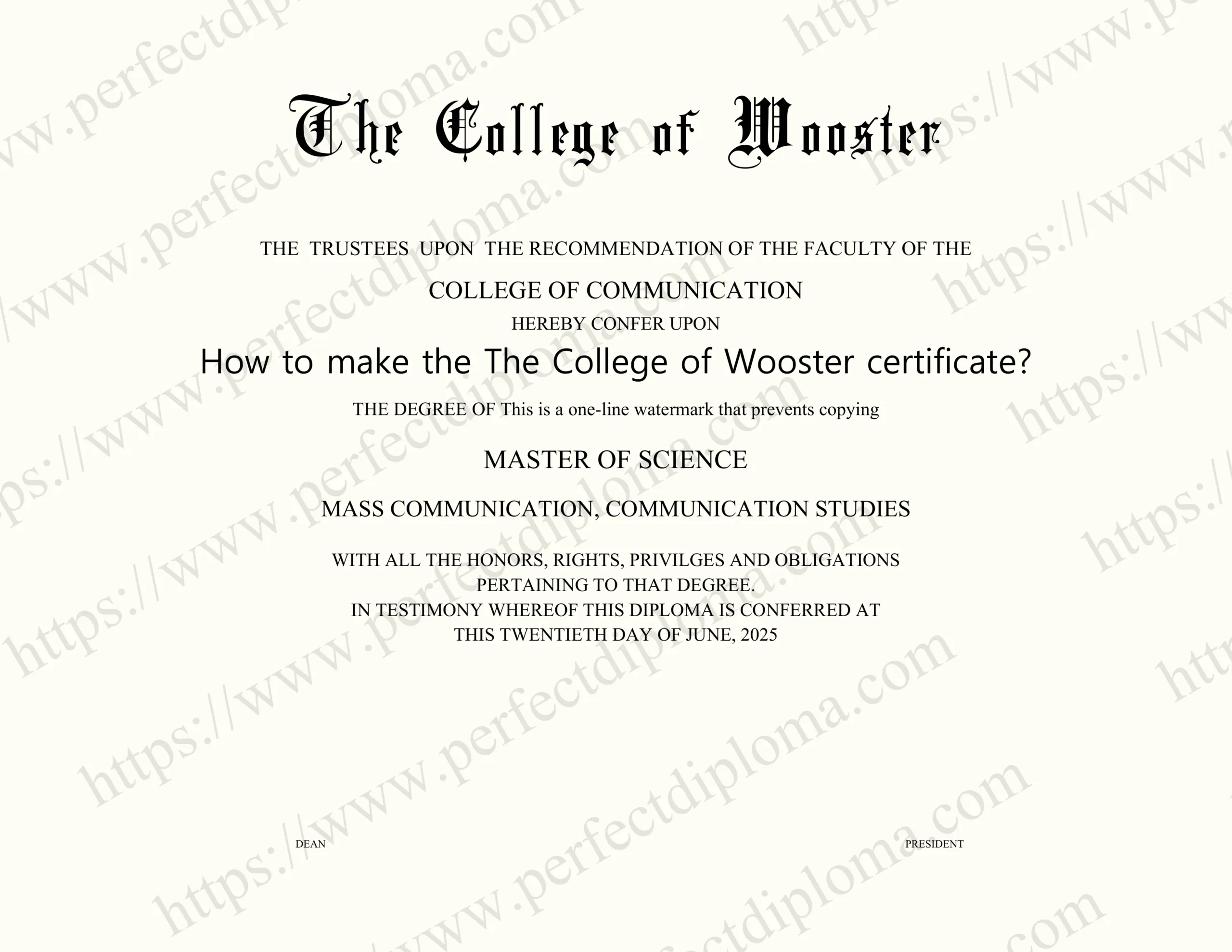 How to make the The College of Wooster certificate?