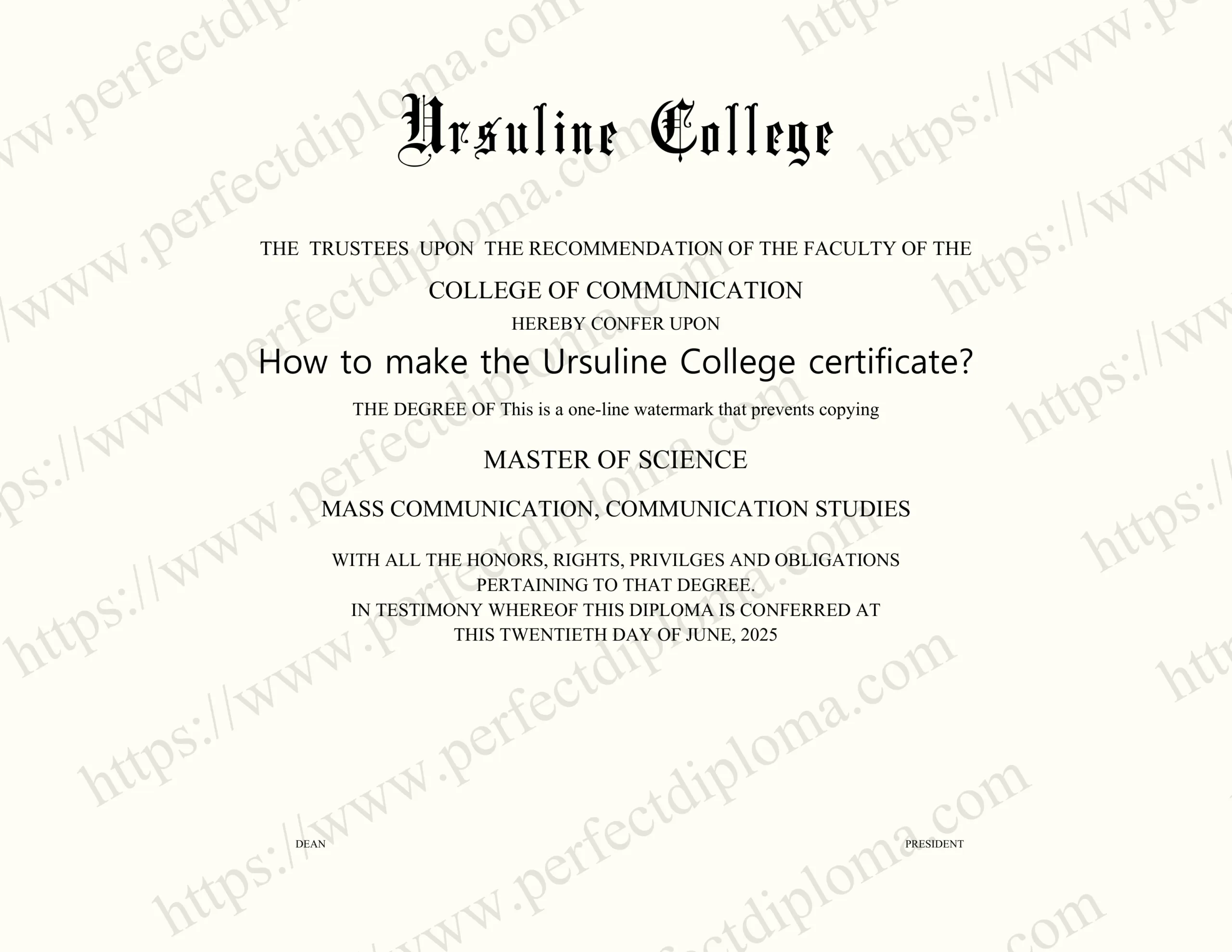 How to make the Ursuline College certificate?