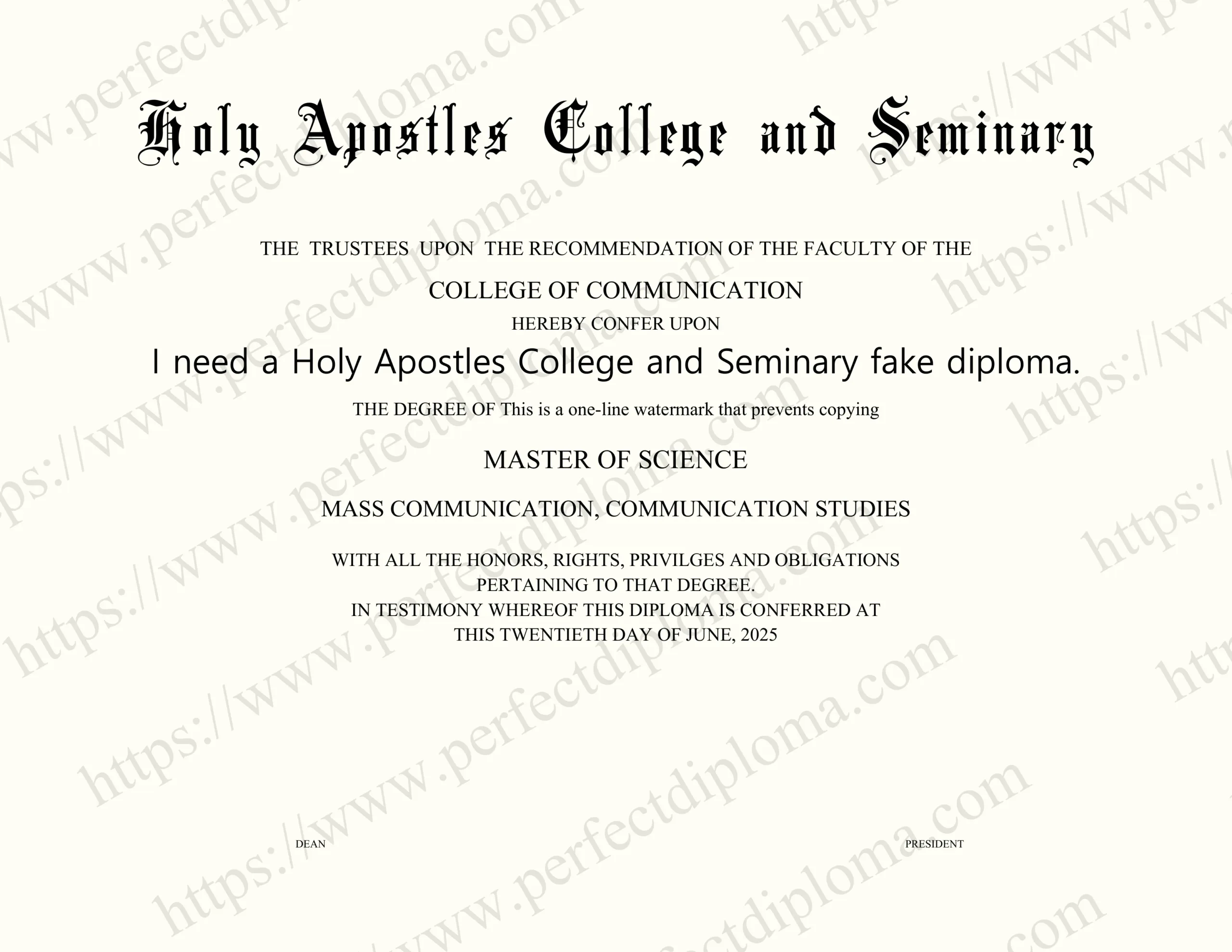 I need a Holy Apostles College and Seminary fake diploma.
