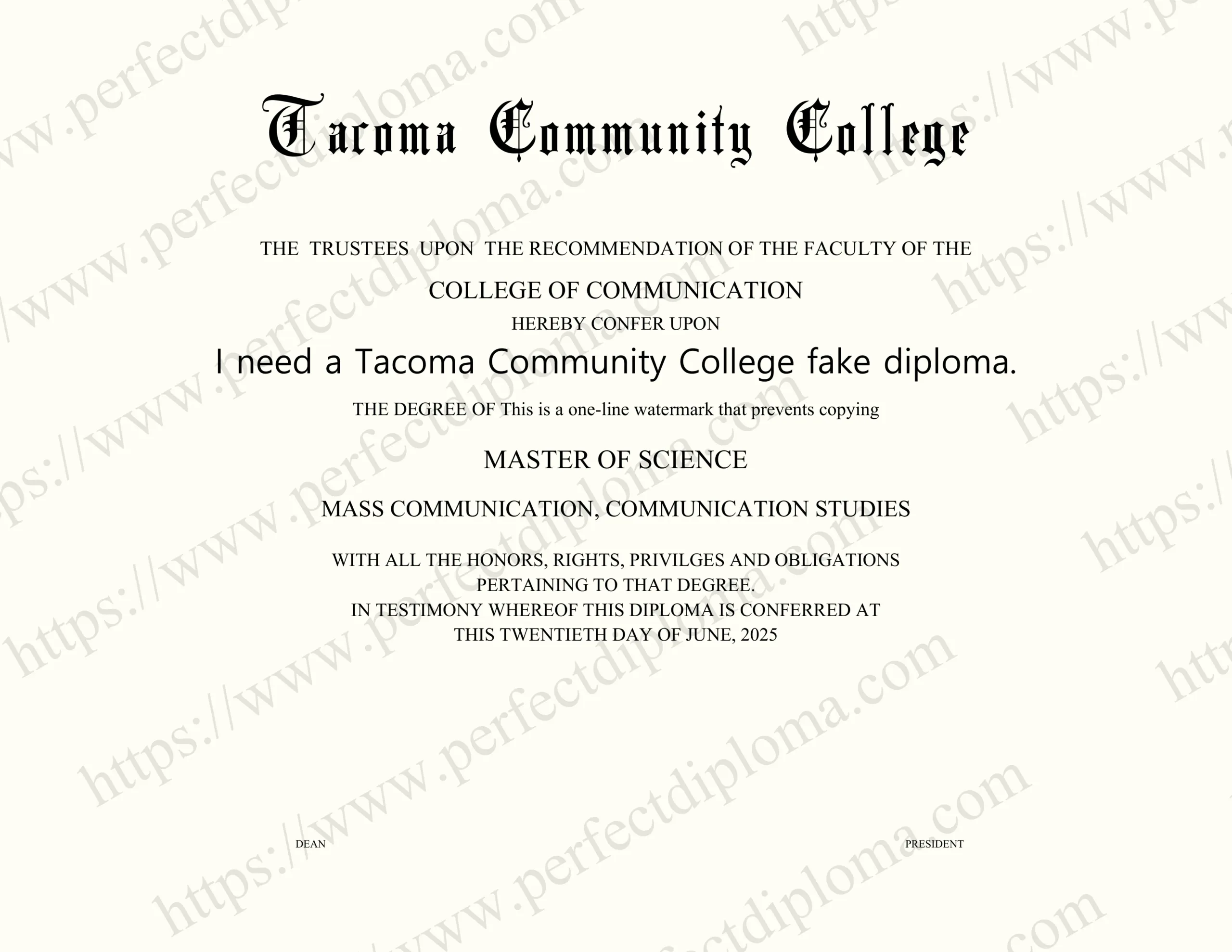 I need a Tacoma Community College fake diploma.
