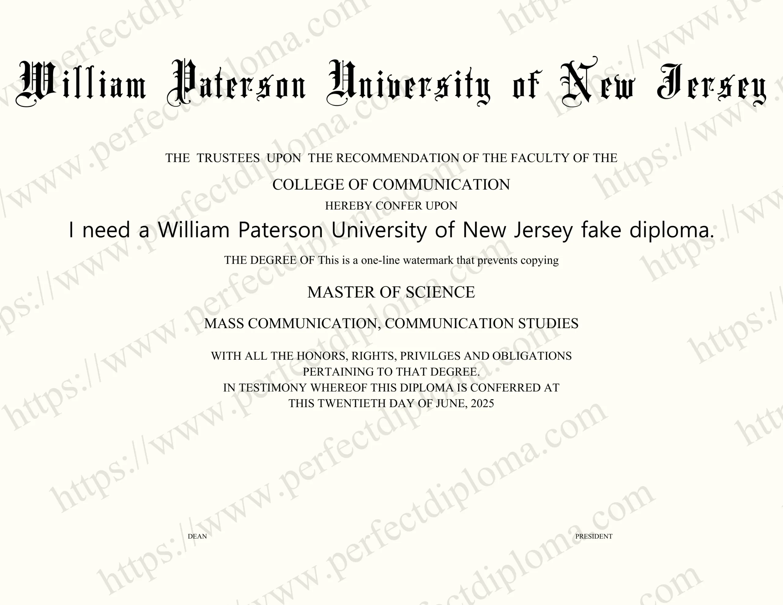 I need a William Paterson University of New Jersey fake diploma.